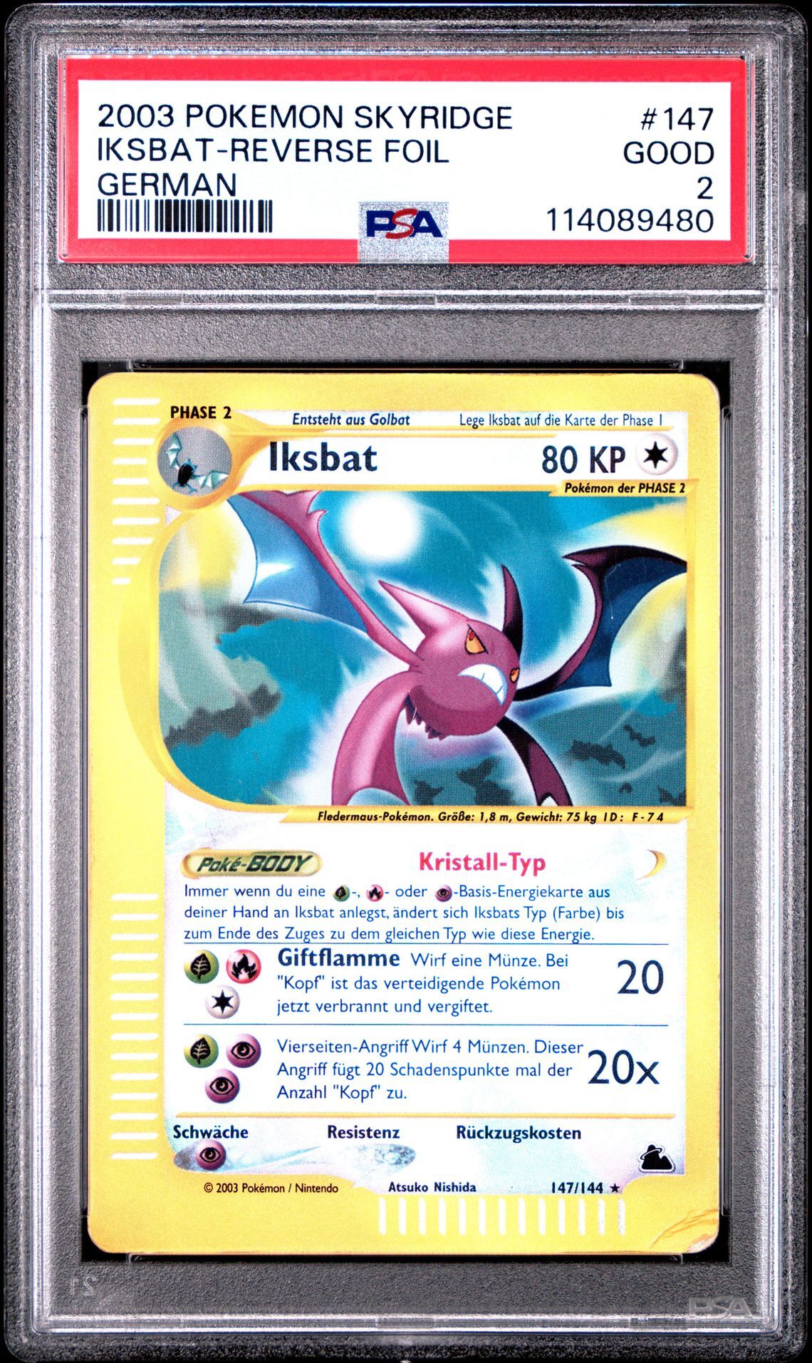 2003 POKEMON SKYRIDGE 147 IKSBAT-REVERSE FOIL GERMAN - PSA 2 GOOD - Pokémon 2003 POKEMON SKYRIDGE 147 IKSBAT-REVERSE FOIL GERMAN - PSA 2 GOOD - Pokémon