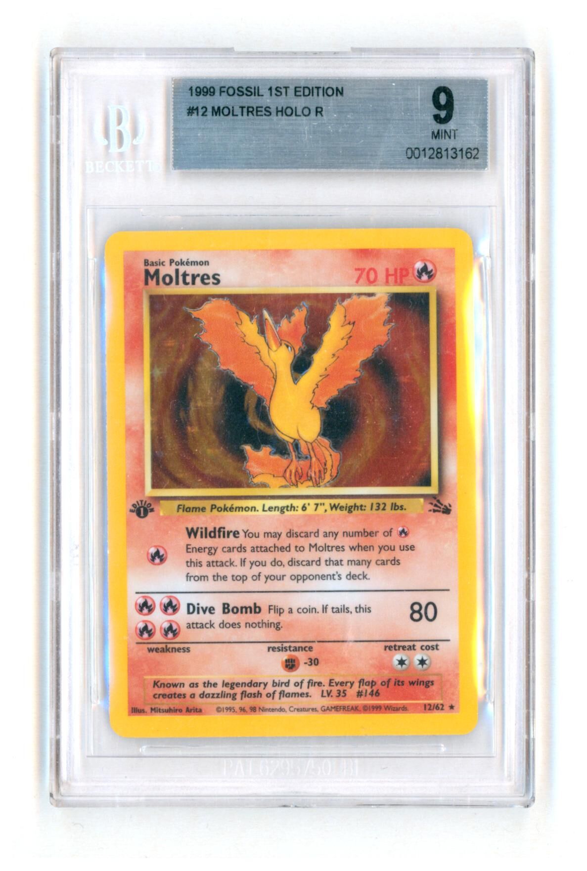 Moltres 12/62 - Fossil - 1999 - 1st Edition - Holo R - BGS 9 Mint - Pokémon Moltres 12/62 - Fossil - 1999 - 1st Edition - Holo R - BGS 9 Mint - Pokémon