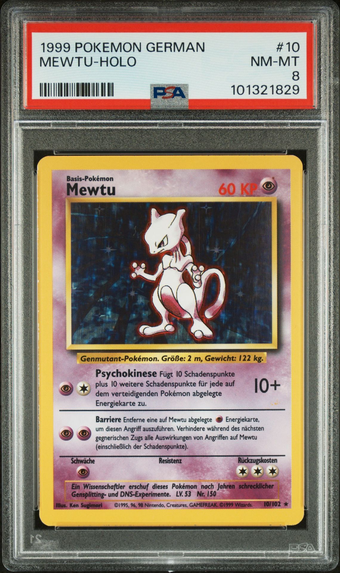 1999 POKEMON GERMAN 10 MEWTU-HOLO - PSA 8 NM-MT - Pokémon