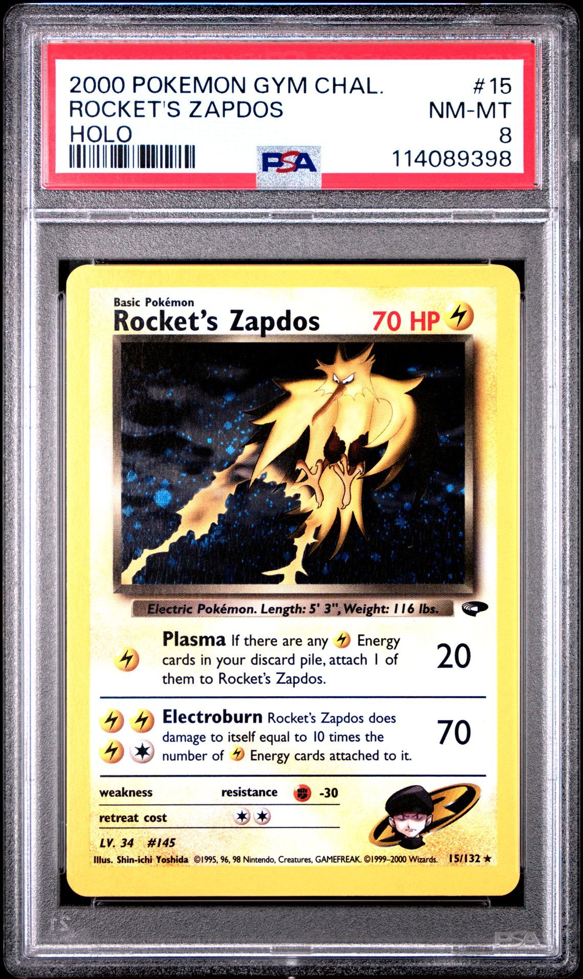 2000 POKEMON GYM CHALLENGE 15 ROCKET'S ZAPDOS HOLO - PSA 8 NM-MT - Pokémon 2000 POKEMON GYM CHALLENGE 15 ROCKET'S ZAPDOS HOLO - PSA 8 NM-MT - Pokémon