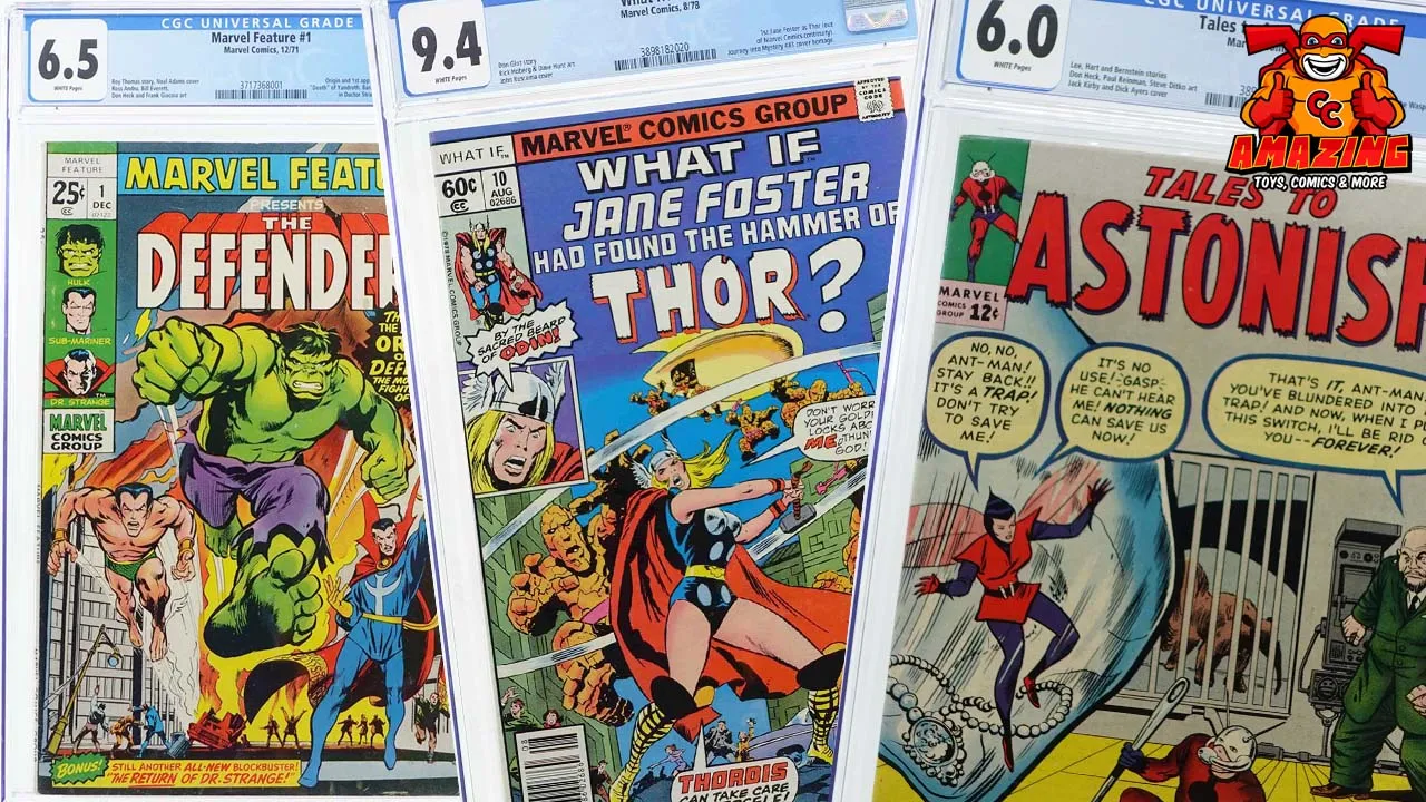 Captain Collector vs. CGC Grading Drei von CGC gegradete Marvel-Comics mit den Noten 6.5, 9.4 und 6.0, darunter What If mit Jane Foster als Thor