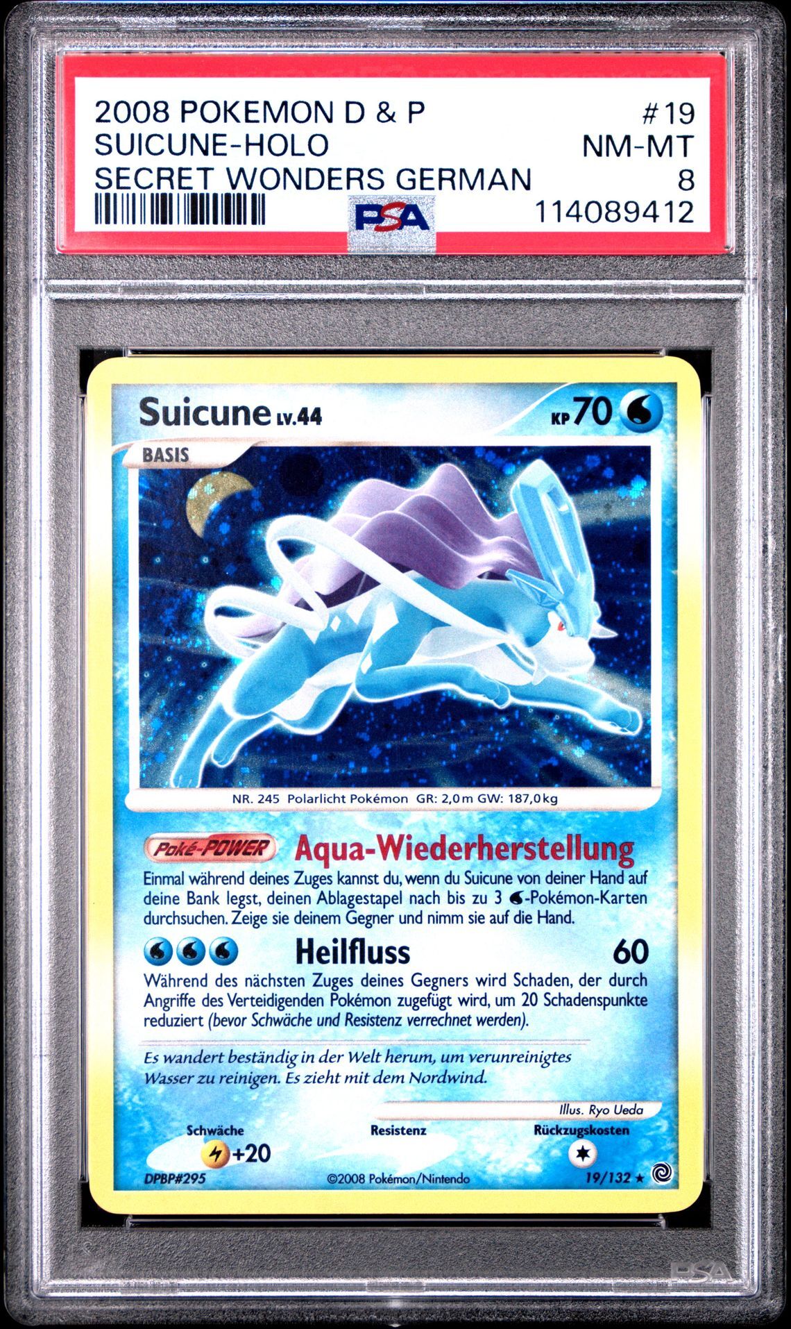 2008 POKEMON GERMAN DIAMOND & PEARL SECRET WONDERS 19 SUICUNE-HOLO - PSA 8 NM-MT - Pokémon