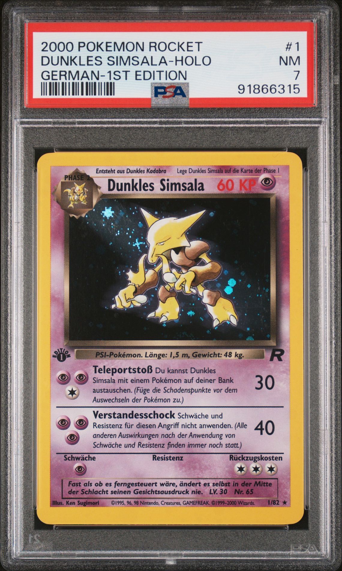 2000 POKEMON ROCKET 1 DUNKLES SIMSALA-HOLO GERMAN-1ST EDITION - PSA 7 NM - Pokémon