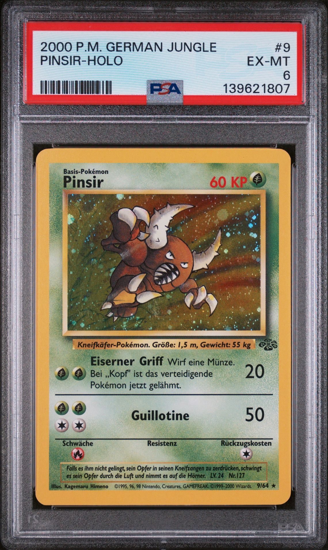 2000 POKEMON GERMAN JUNGLE #9 PINSIR-HOLO - EX-MT 6 - Pokemon 2000 POKEMON GERMAN JUNGLE #9 PINSIR-HOLO - EX-MT 6 - Pokemon