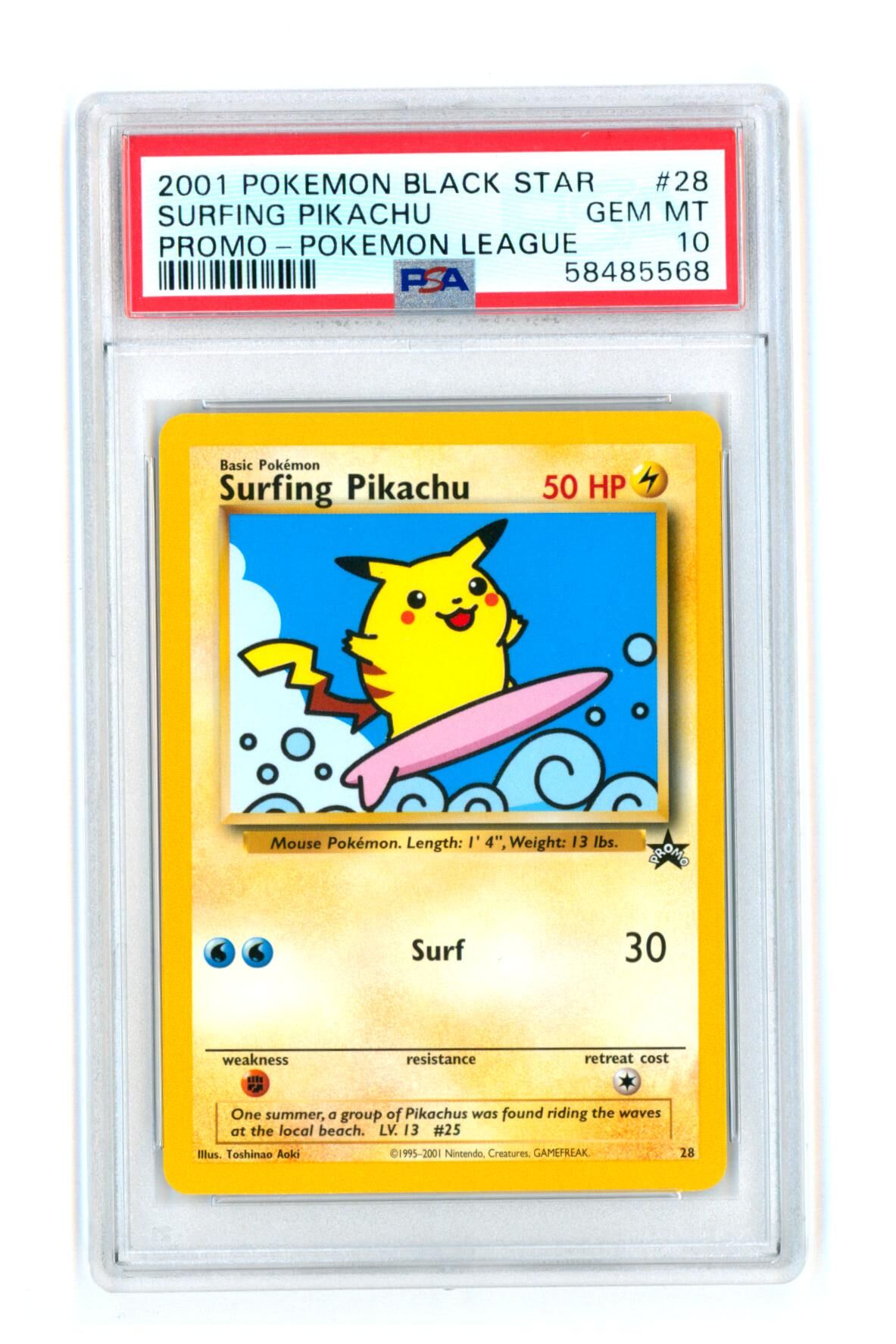 Surfing Pikachu #28 - Promo - Pokemon League - Black Star - PSA 10 GEM MT - Pokémon