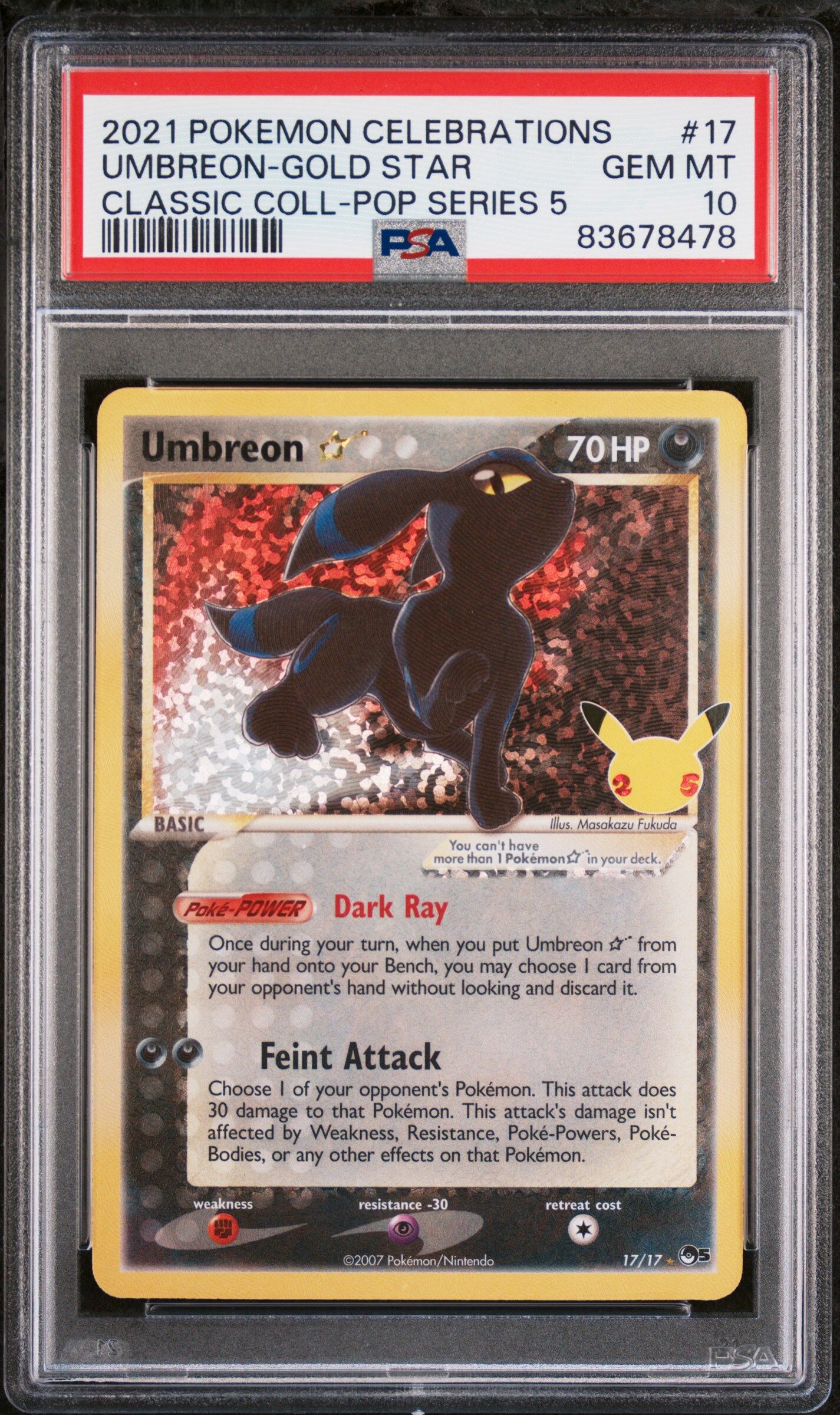 Umbreon Goldstar 17/17 - Celebrations - PSA 10 GEM MT - Pokémon Umbreon Goldstar 17/17 - Celebrations - PSA 10 GEM MT - Pokémon