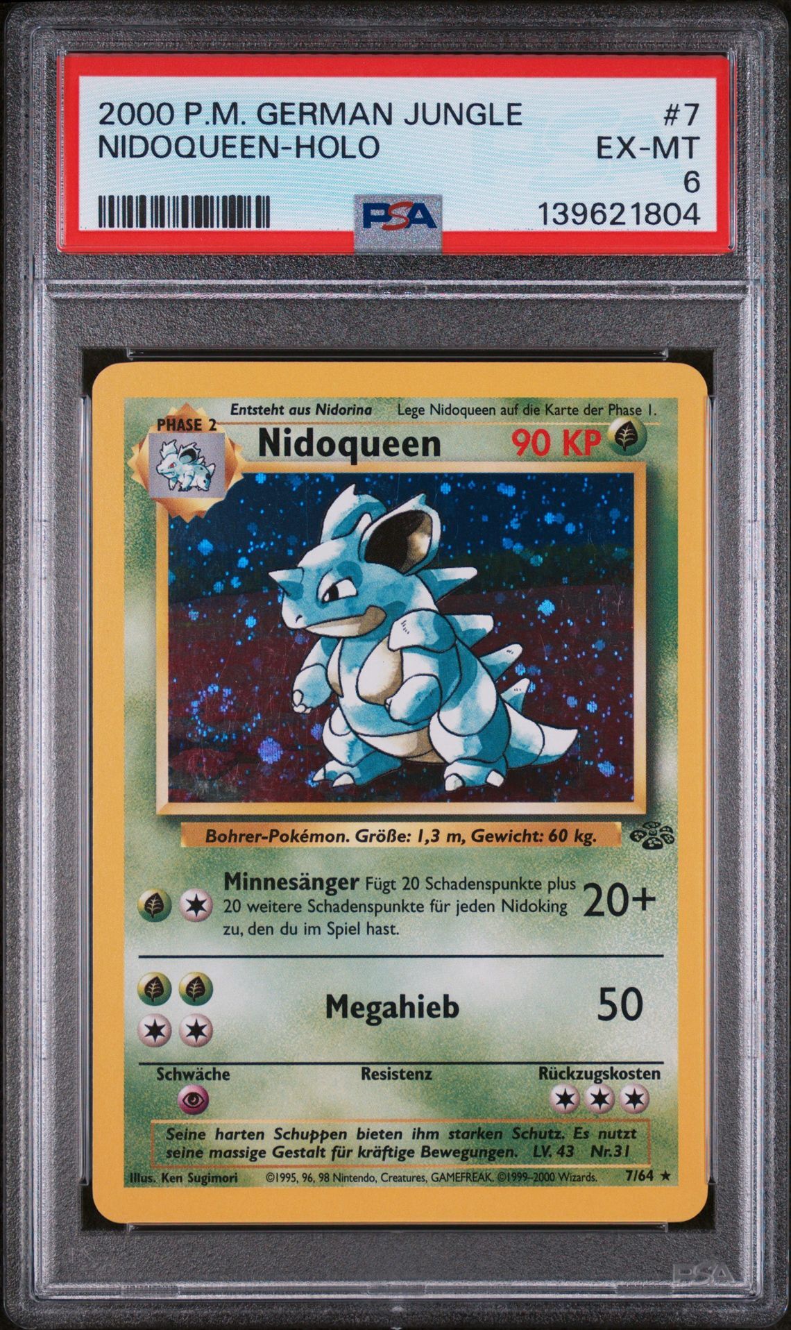2000 POKEMON GERMAN JUNGLE #7 NIDOQUEEN-HOLO - EX-MT 6 - Pokemon 2000 POKEMON GERMAN JUNGLE #7 NIDOQUEEN-HOLO - EX-MT 6 - Pokemon
