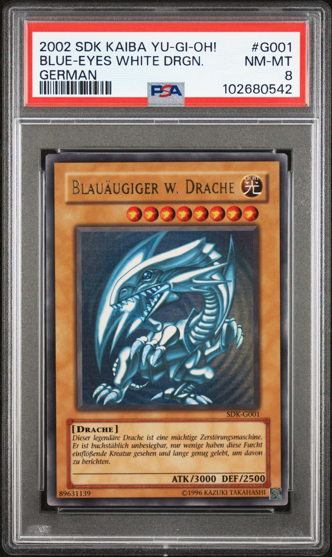 2002 YU-GI-OH! STARTER DECK: KAIBA G001 BLUE-EYES WHITE DRAGON GERMAN - PSA 8 NM-MT - Yu-Gi-Oh! 2002 YU-GI-OH! STARTER DECK: KAIBA G001 BLUE-EYES WHITE DRAGON GERMAN - PSA 8 NM-MT - Yu-Gi-Oh!