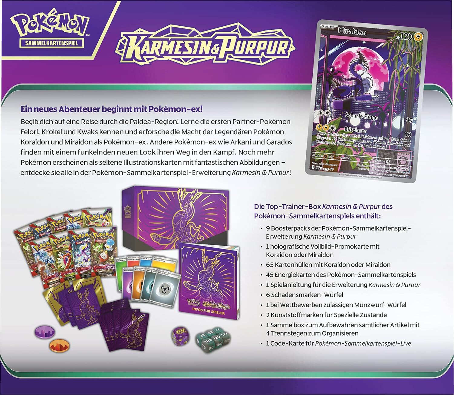 Pokémon TCG: Karmesin & Purpur Top-Trainer-Box (Miraidon) - DE