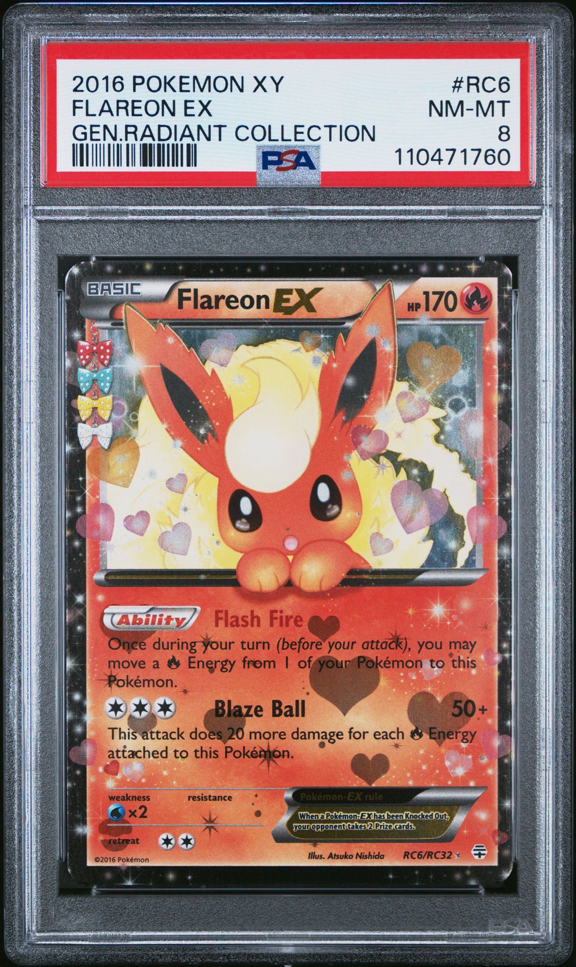 2016 POKEMON XY GENERATIONS RADIANT COLLECTION RC6 FLAREON EX - PSA 8 NM-MT - Pokémon