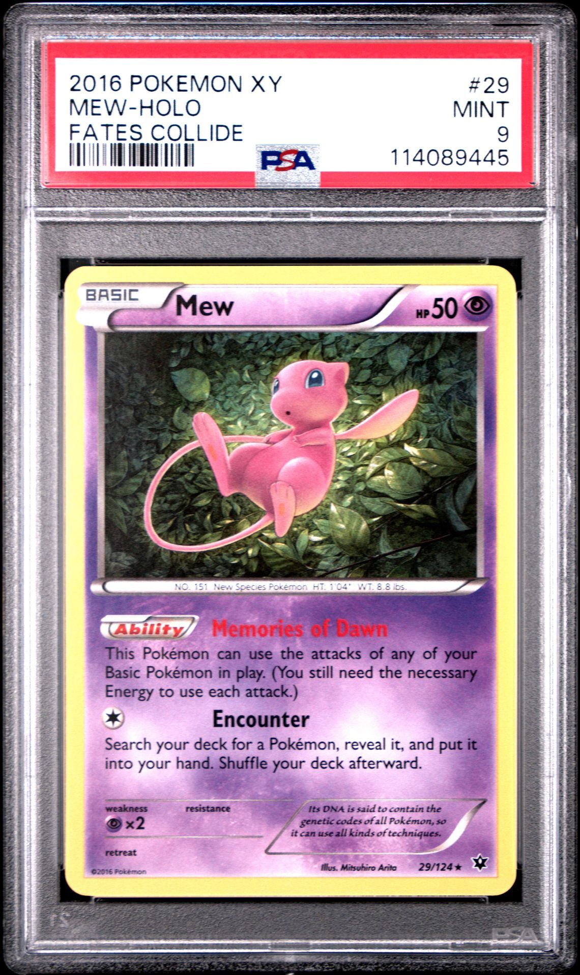 2016 POKEMON XY FATES COLLIDE 29 MEW-HOLO - PSA 9 MINT - Pokémon