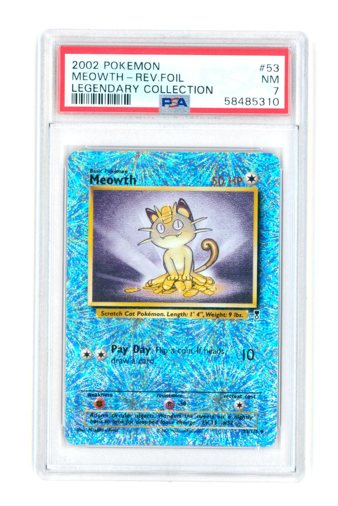 Meowth 53/110 - Legendary Collection - Rev. Foil - 2002 - PSA 7 NM - Pokémon