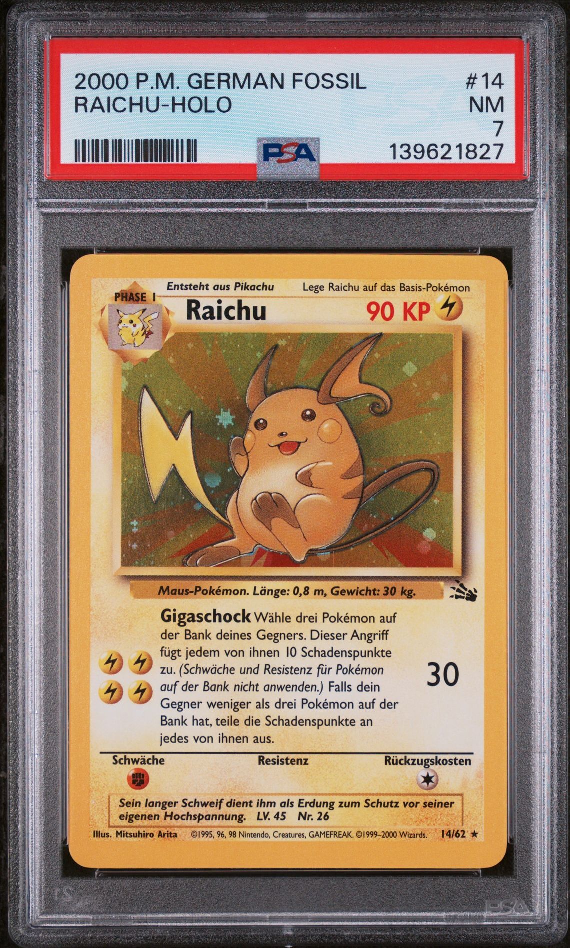 2000 POKEMON GERMAN FOSSIL #14 RAICHU-HOLO - NM 7 - Pokemon