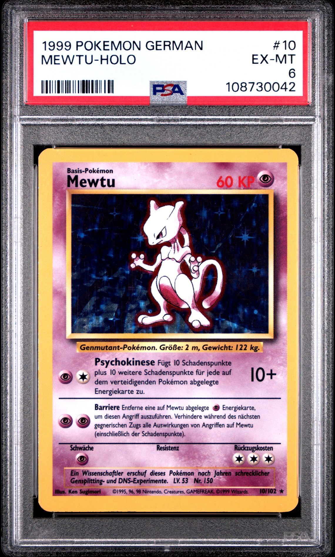 1999 POKEMON GERMAN 10 MEWTU-HOLO - PSA 6 EX-MT - Pokémon