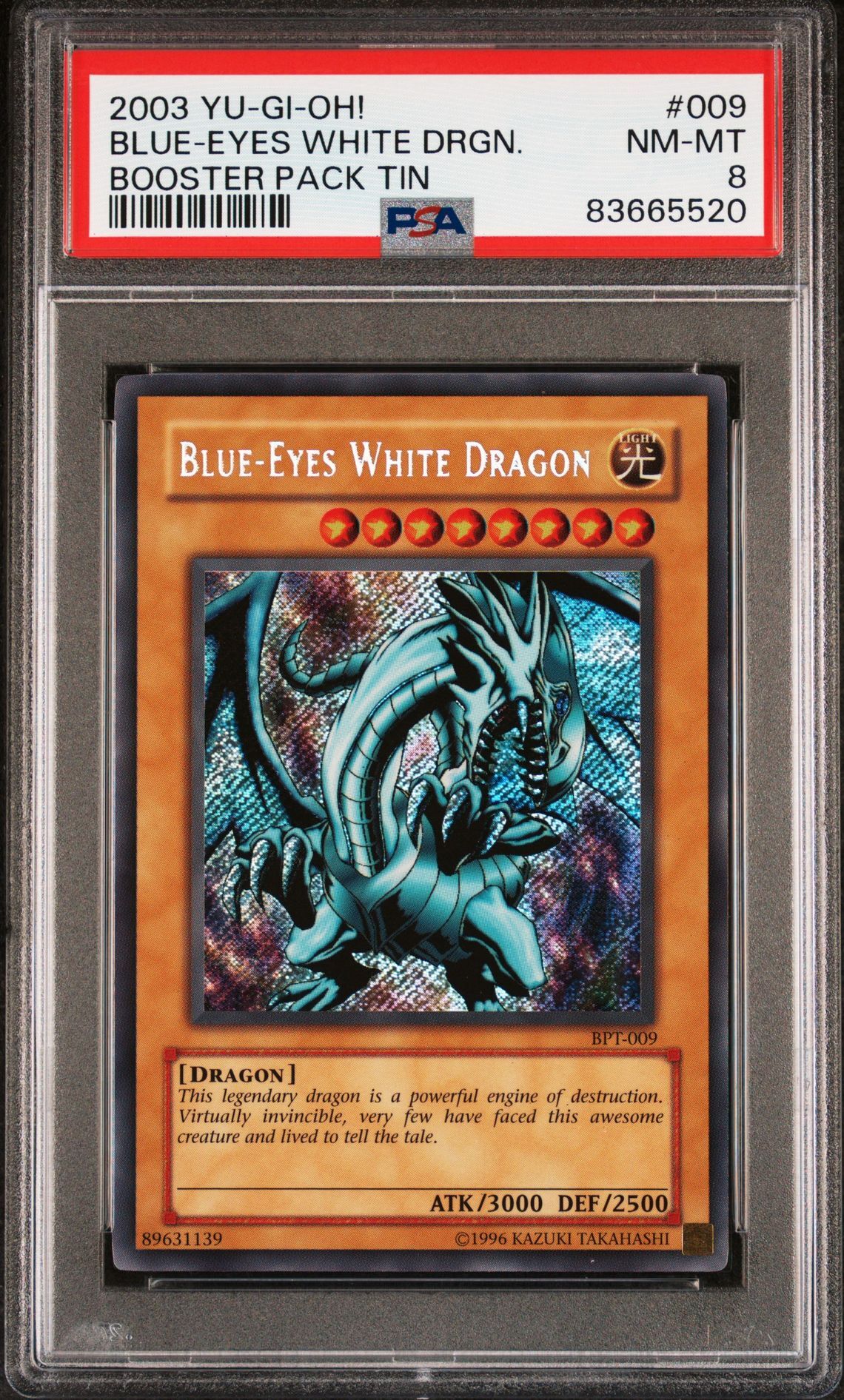2003 YU-GI-OH! BOOSTER PACK TIN 009 BLUE-EYES WHITE DRAGON - PSA 8 NM-MT 2003 YU-GI-OH! BOOSTER PACK TIN 009 BLUE-EYES WHITE DRAGON - PSA 8 NM-MT