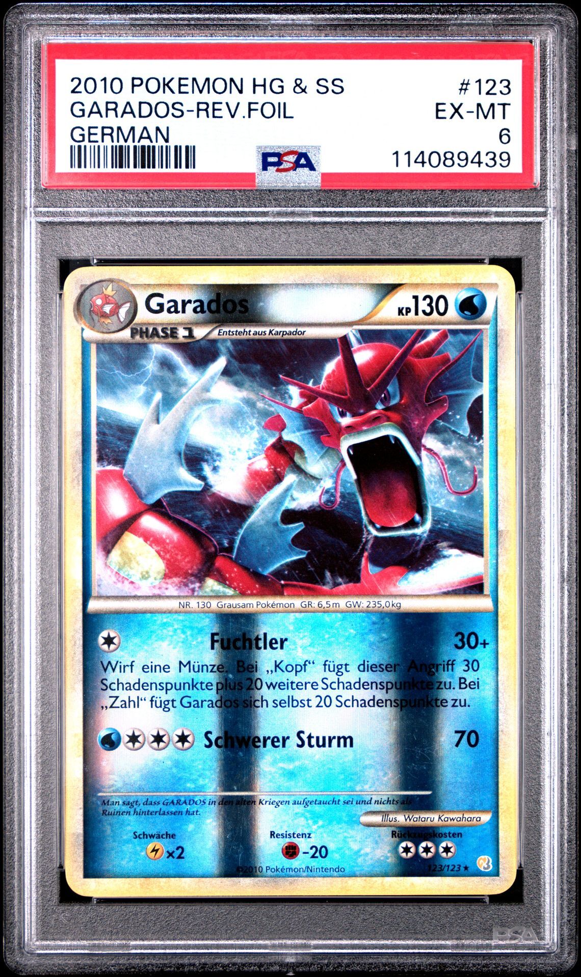 2010 POKEMON HEARTGOLD & SOULSILVER 123 GARADOS-REVERSE FOIL GERMAN - PSA 6 EX-MT - Pokémon