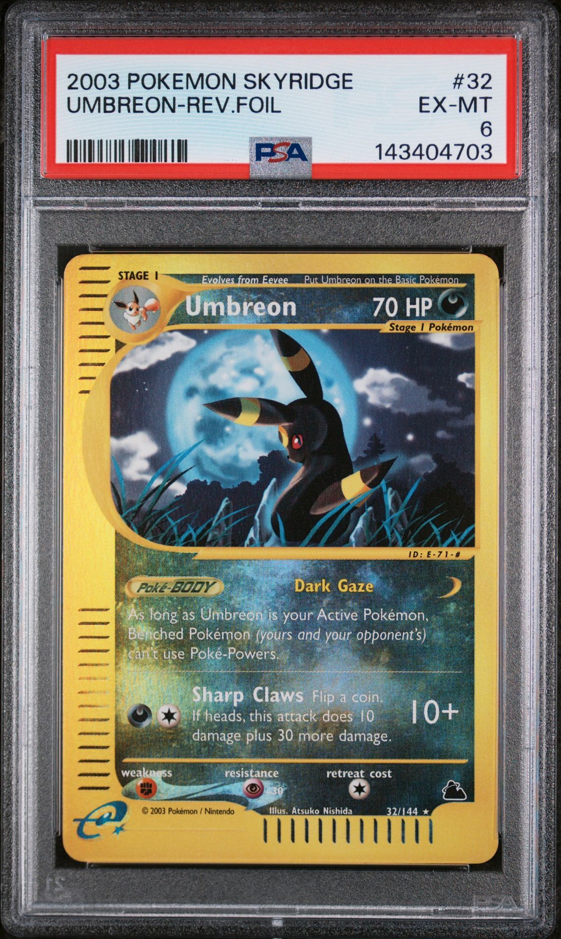 2003 POKEMON SKYRIDGE #32 UMBREON-REV.FOIL - EX-MT 6 - Pokemon 2003 POKEMON SKYRIDGE #32 UMBREON-REV.FOIL - EX-MT 6 - Pokemon