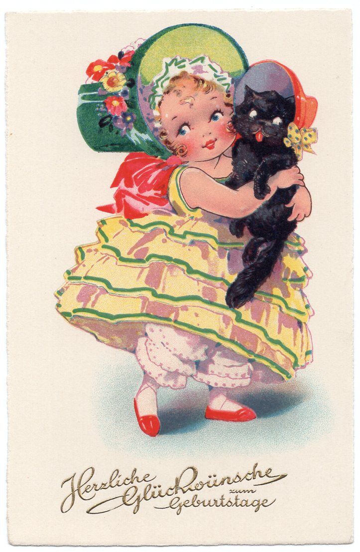 dolly-serie_9914 Dolly Postkarte Mädchen und Katze