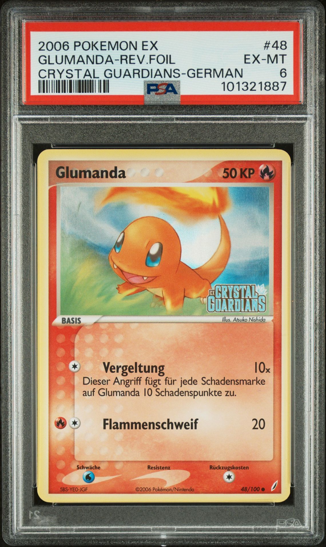 2006 POKEMON EX CRYSTAL GUARDIANS 48 GLUMANDA-REVERSE FOIL GERMAN - PSA 6 EX-MT - Pokémon