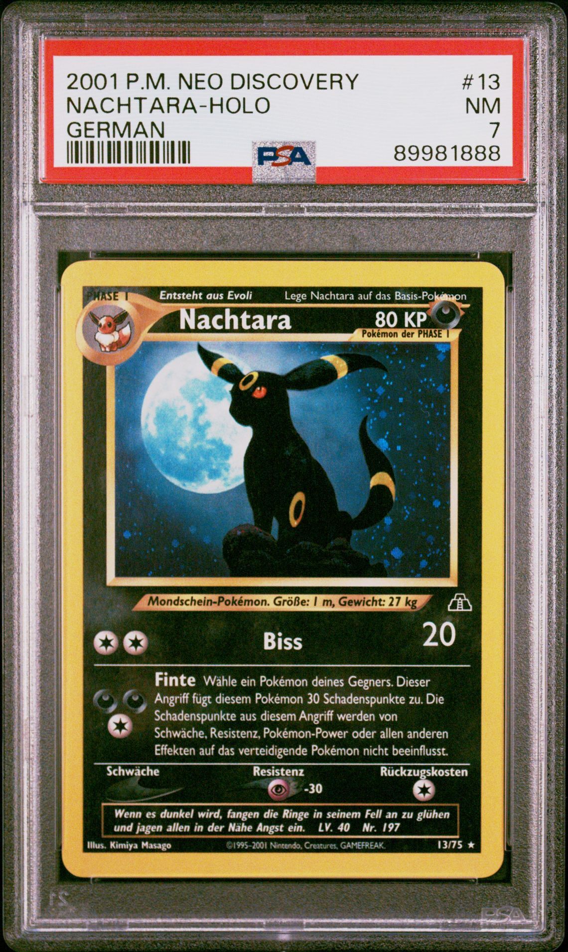 2001 POKEMON NEO DISCOVERY 13 NACHTARA-HOLO GERMAN - PSA 7 NM - Pokémon