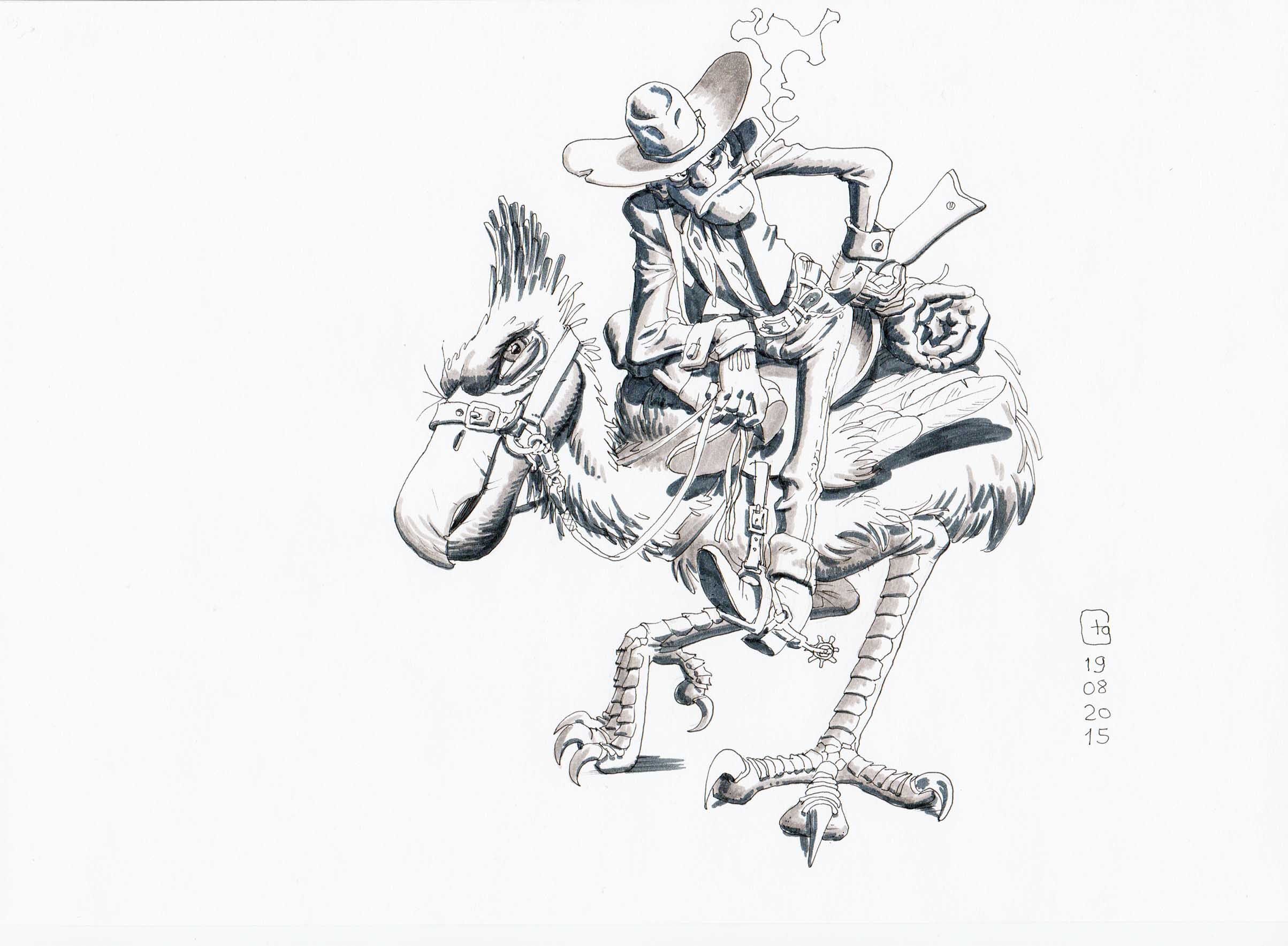 geissmann_terror_bird_rider_2015 Terror Bird Rider Originalzeichnung