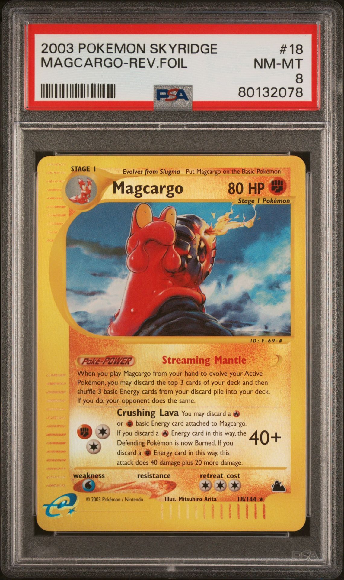2003 POKEMON SKYRIDGE 18 MAGCARGO-REVERSE FOIL - PSA 8 NM-MT