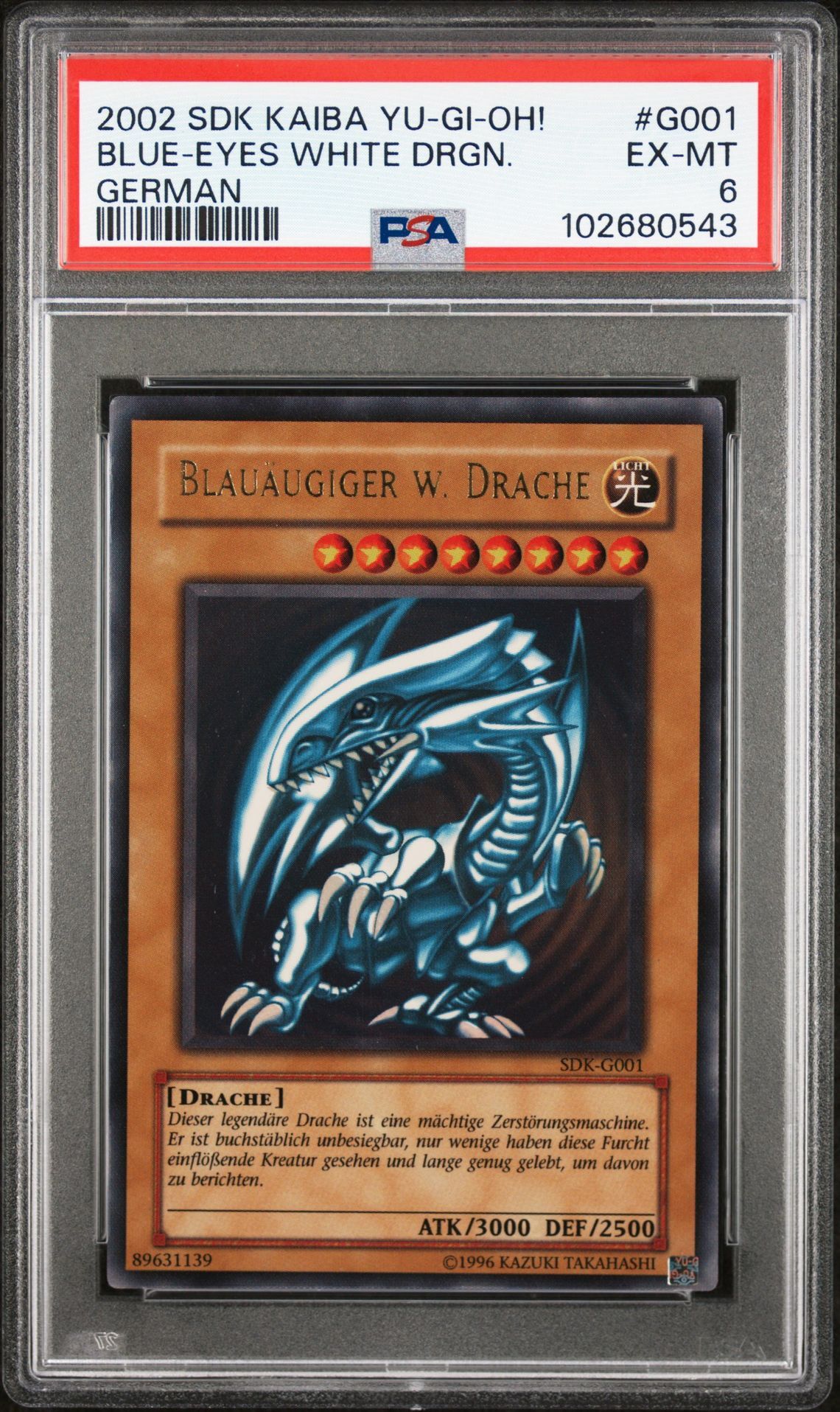 2002 YU-GI-OH! STARTER DECK: KAIBA G001 BLUE-EYES WHITE DRAGON GERMAN - PSA 6 EX-MT - Yu-Gi-Oh! 2002 YU-GI-OH! STARTER DECK: KAIBA G001 BLUE-EYES WHITE DRAGON GERMAN - PSA 6 EX-MT - Yu-Gi-Oh!