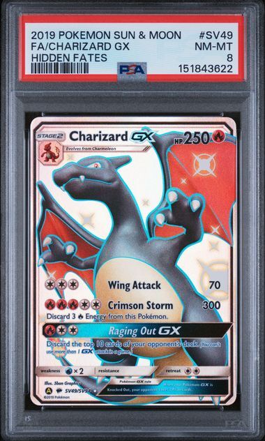 Charizard GX #sv49 - Sun & Moon Hidden Fates - PSA 8 NM-MT - Pokemon