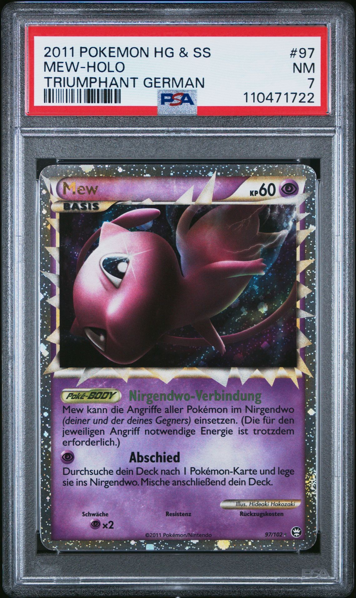 2011 POKEMON GERMAN HEARTGOLD & SOULSILVER TRIUMPHANT 97 MEW-HOLO - PSA 7 NM - Pokémon