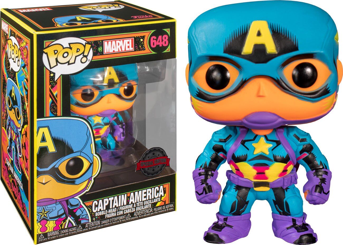 Marvel POP! Marvel Black Light Vinyl Figur Captain America 9 cm Marvel POP! Marvel Black Light Vinyl Figur Captain America 9 cm