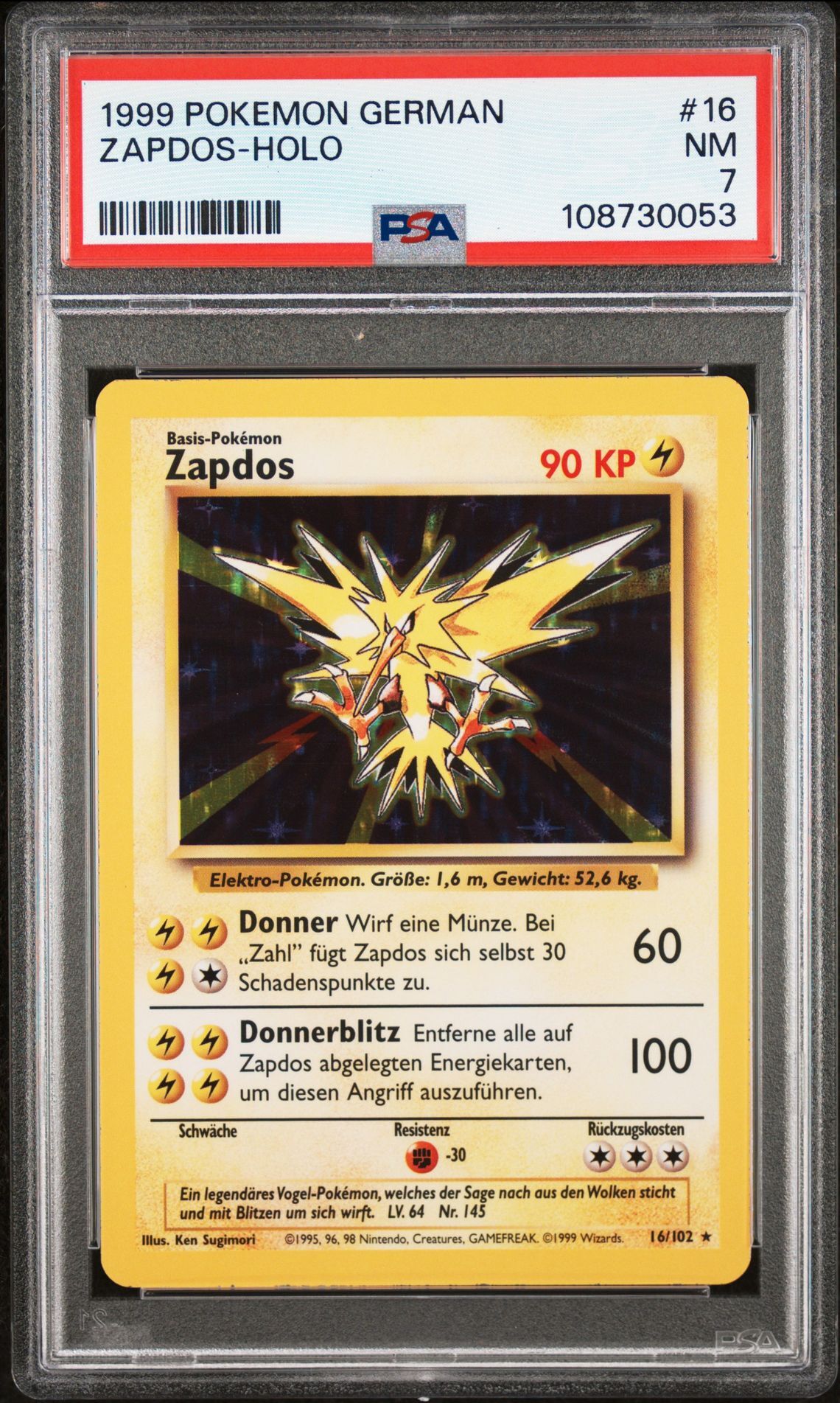 1999 POKEMON GERMAN 16 ZAPDOS-HOLO - PSA 7 NM - Pokémon