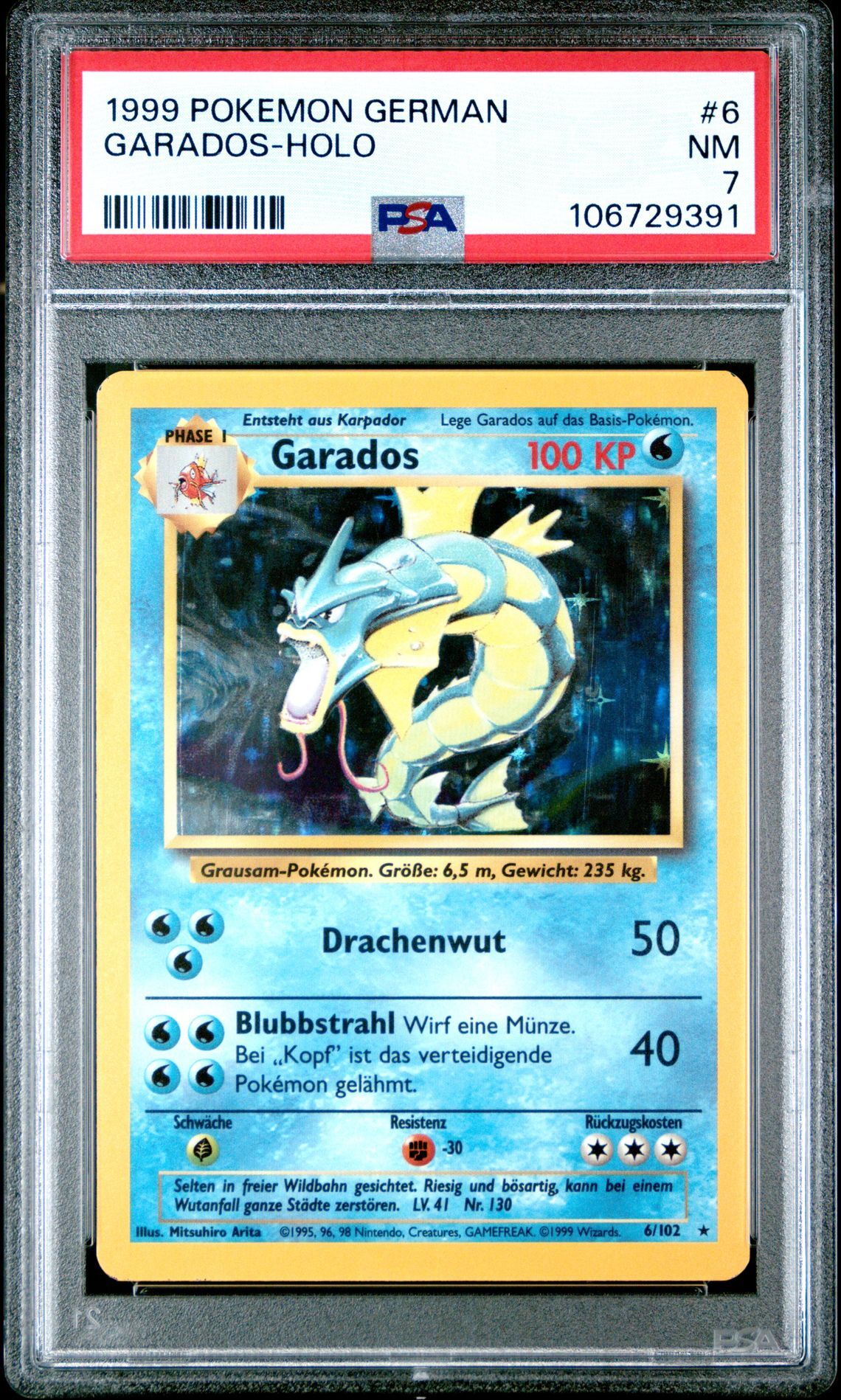1999 POKEMON GERMAN 6 GARADOS-HOLO - PSA 7 NM - Pokémon