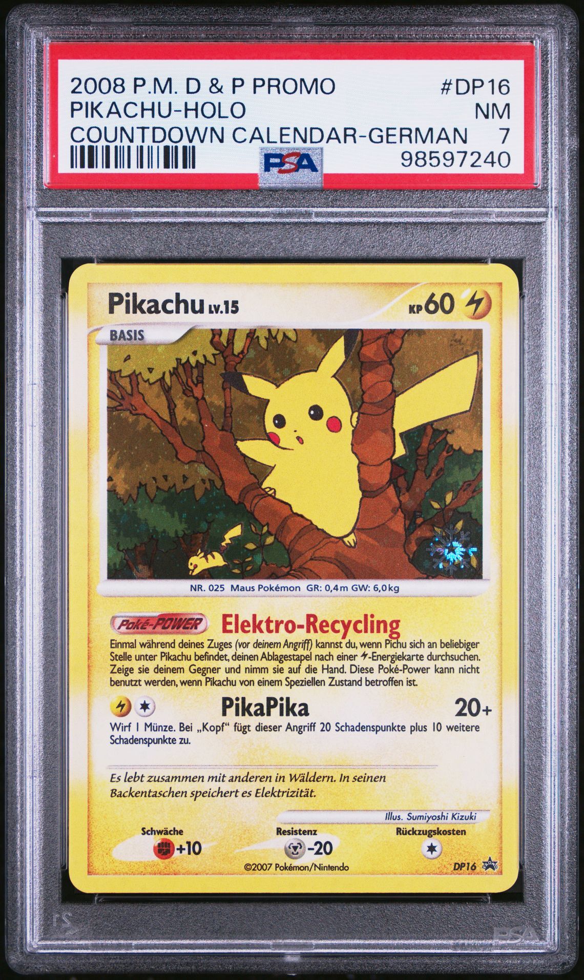 2008 POKEMON DIAMOND & PEARL BLACK STAR PROMO DP16 PIKACHU-HOLO COUNTDOWN CALENDAR-GERMAN - PSA 7 NM - Pokémon 2008 POKEMON DIAMOND & PEARL BLACK STAR PROMO DP16 PIKACHU-HOLO COUNTDOWN CALENDAR-GERMAN - PSA 7 NM - Pokémon