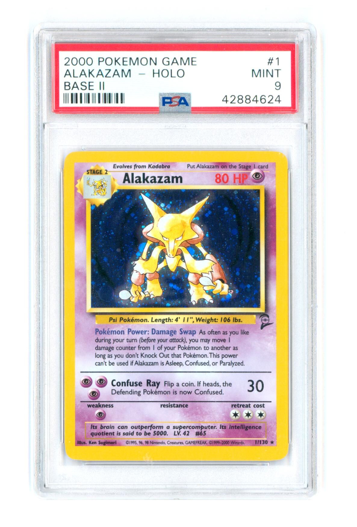 Alakazam 1/130 - Base Set 2 - Holo Rare - PSA 9 MINT - Pokémon