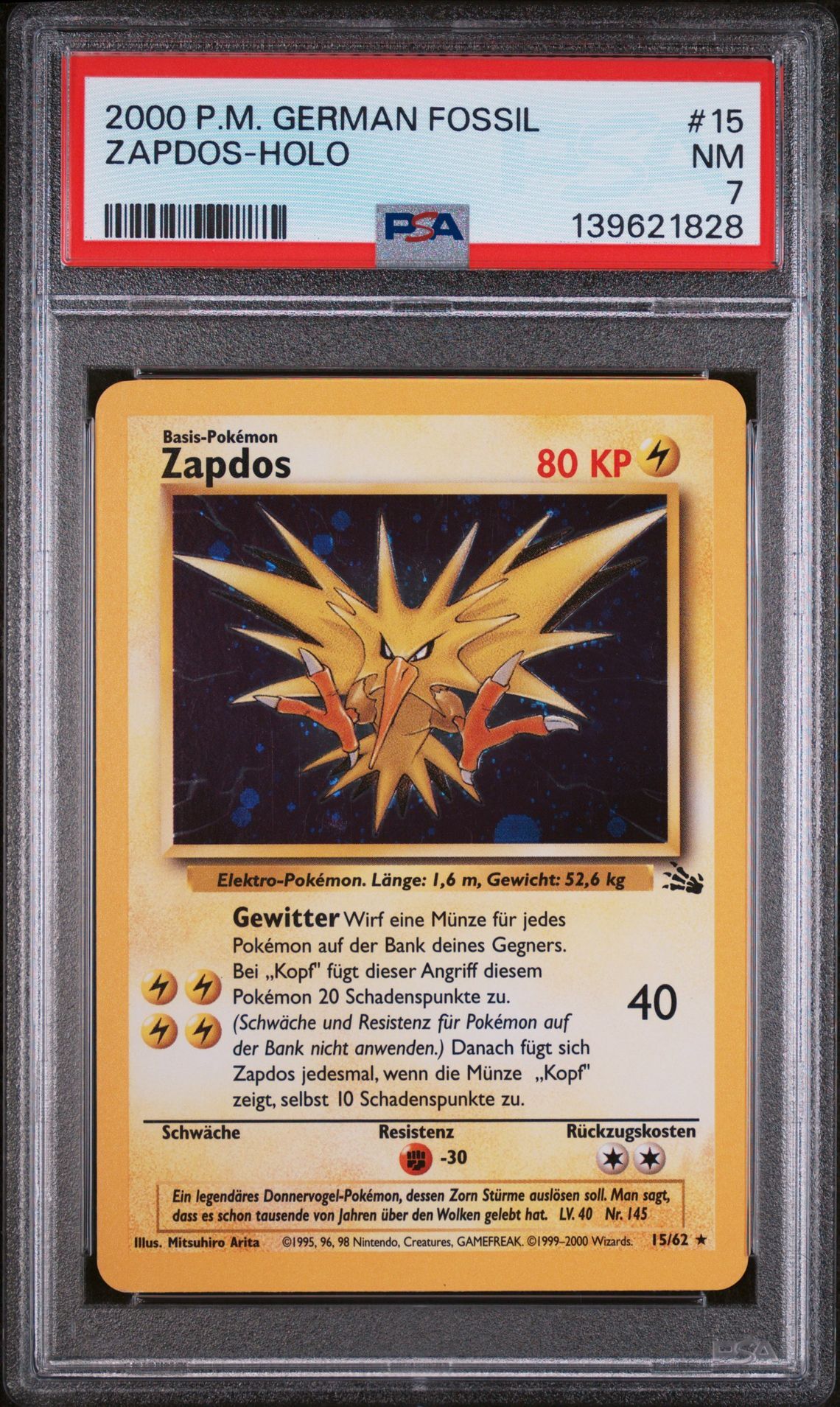 2000 POKEMON GERMAN FOSSIL #15 ZAPDOS-HOLO - NM 7 - Pokemon 2000 POKEMON GERMAN FOSSIL #15 ZAPDOS-HOLO - NM 7 - Pokemon