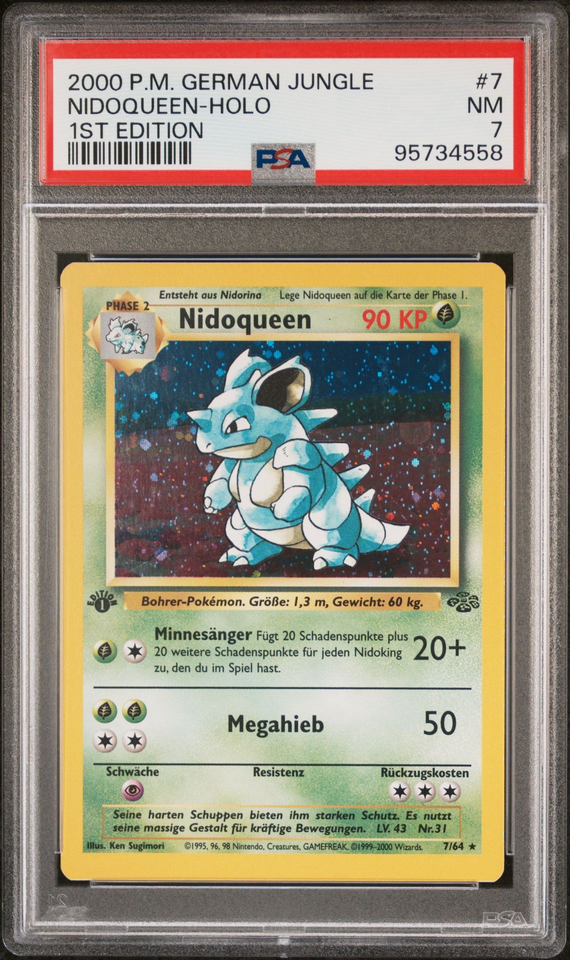 2000 POKEMON GERMAN JUNGLE 7 NIDOQUEEN-HOLO 1ST EDITION - PSA 7 NM - Pokémon 2000 POKEMON GERMAN JUNGLE 7 NIDOQUEEN-HOLO 1ST EDITION - PSA 7 NM - Pokémon