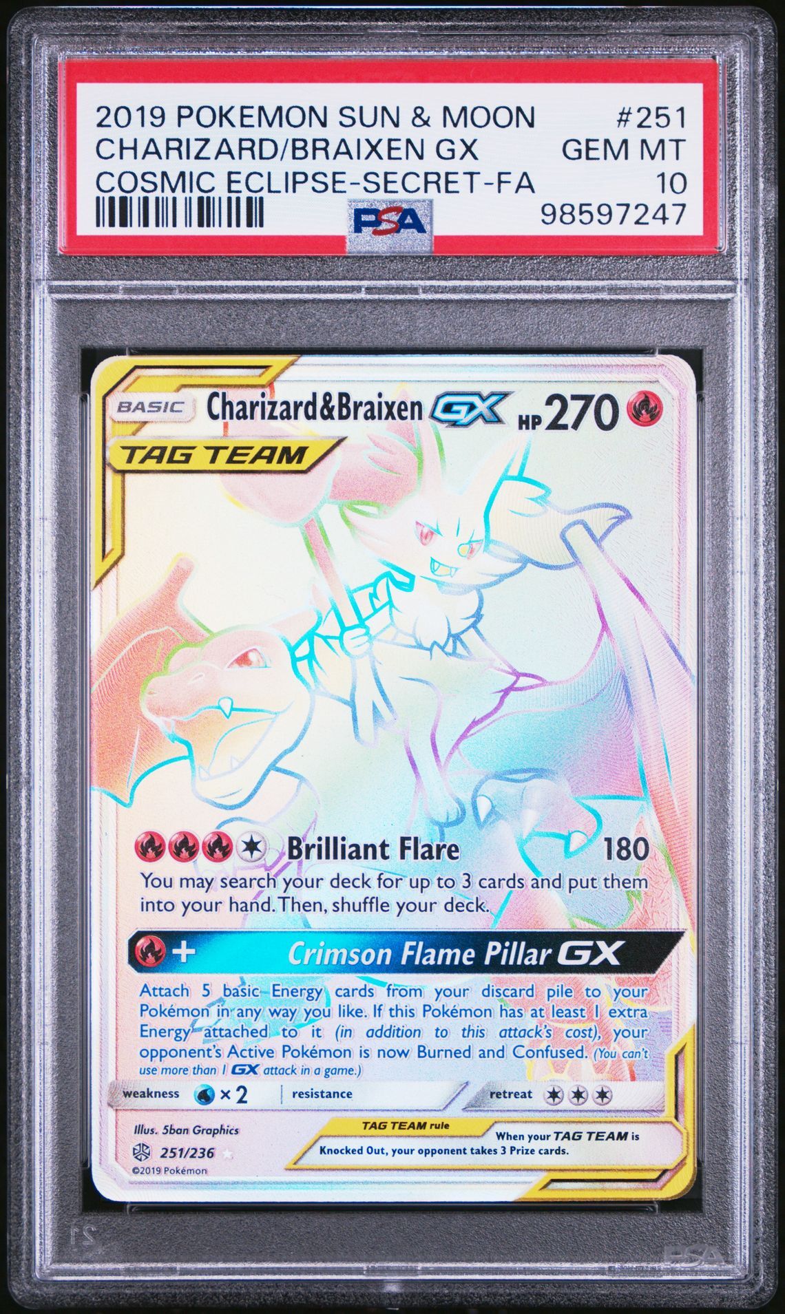 2019 POKEMON SUN & MOON COSMIC ECLIPSE 251 FULL ART/CHARIZARD & BRAIXEN GX SECRET - PSA 10 GEM-MT - Pokémon 2019 POKEMON SUN & MOON COSMIC ECLIPSE 251 FULL ART/CHARIZARD & BRAIXEN GX SECRET - PSA 10 GEM-MT - Pokémon