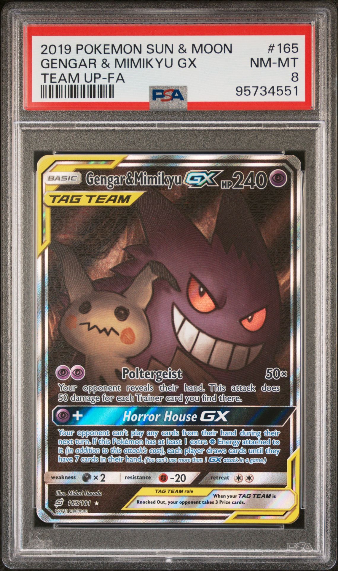 2019 POKEMON SUN & MOON TEAM UP 165 FULL ART/GENGAR & MIMIKYU GX - PSA 8 NM-MT - Pokémon 2019 POKEMON SUN & MOON TEAM UP 165 FULL ART/GENGAR & MIMIKYU GX - PSA 8 NM-MT - Pokémon