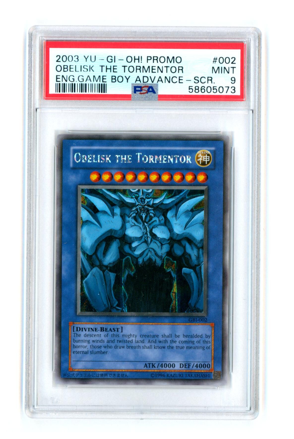 Obelisk the Tormentor GBI-002 - Game Boy Advance - Secret Rare - Promo - PSA Mint 9 - Yu-Gi-Oh! Obelisk the Tormentor GBI-002 - Game Boy Advance - Secret Rare - Promo - PSA Mint 9 - Yu-Gi-Oh!