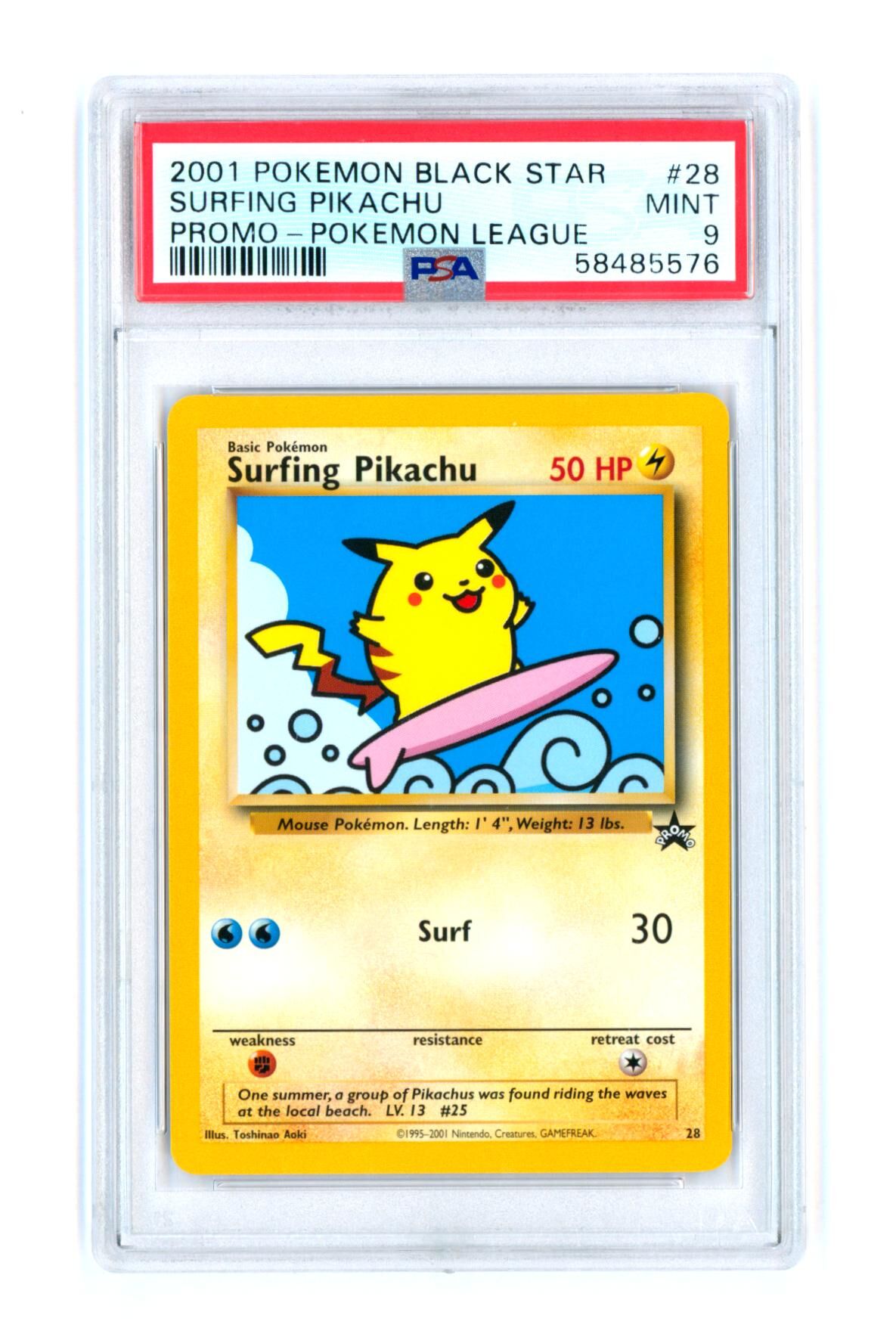 Surfing Pikachu #28 - Promo Pokemon League - Pokemon Black Star - PSA 9 MINT - Pokémon Surfing Pikachu #28 - Promo Pokemon League - Pokemon Black Star - PSA 9 MINT - Pokémon