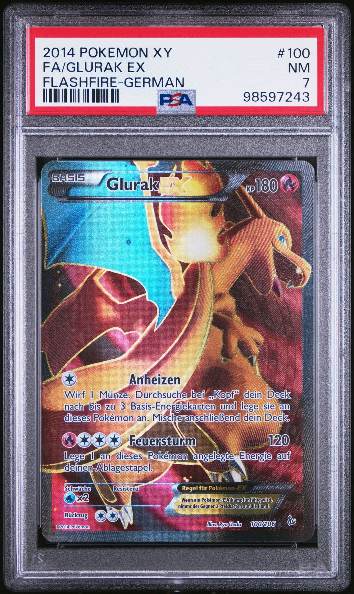 2014 POKEMON XY FLASHFIRE 100 FULL ART/GLURAK EX GERMAN - PSA 7 NM - Pokémon 2014 POKEMON XY FLASHFIRE 100 FULL ART/GLURAK EX GERMAN - PSA 7 NM - Pokémon