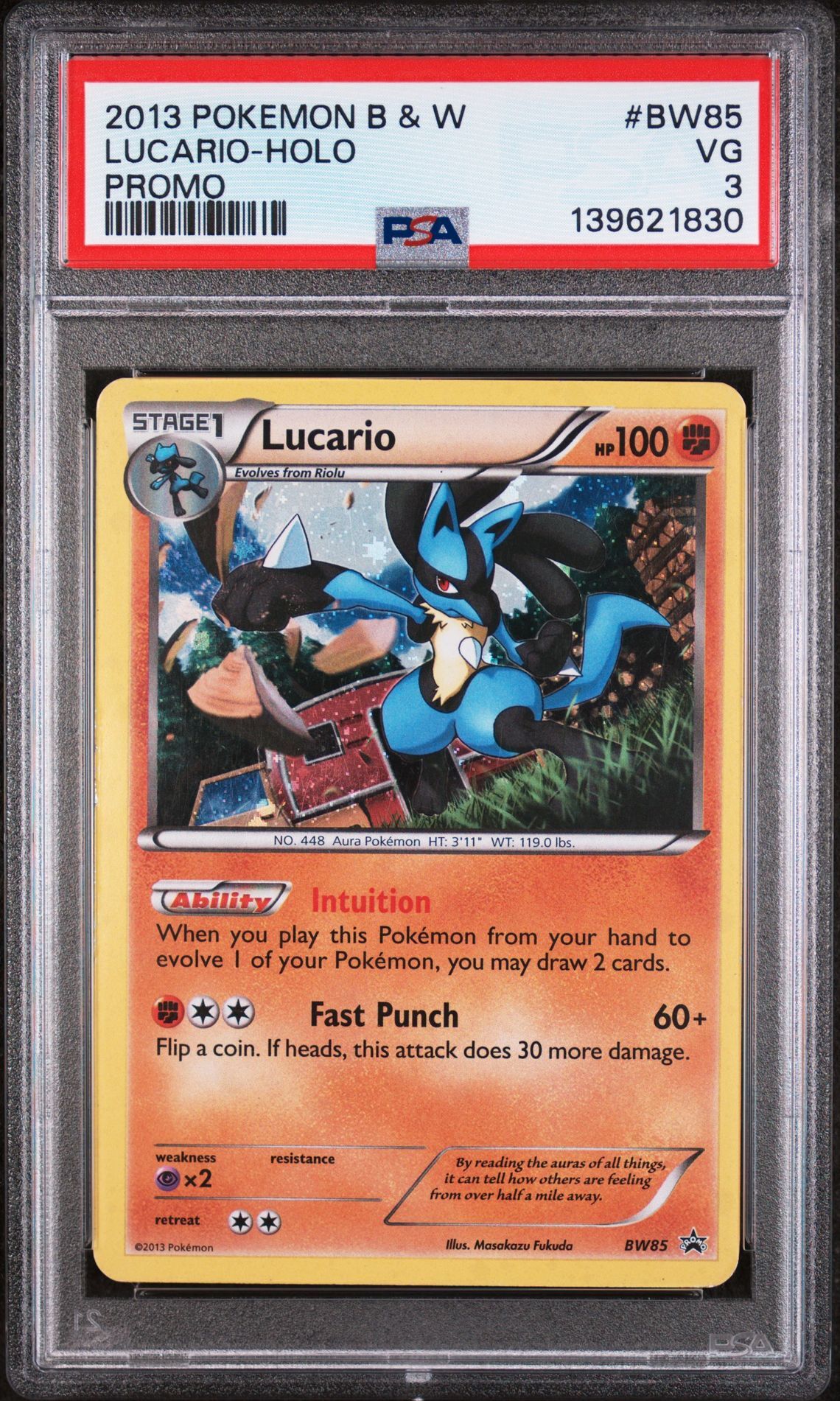 2013 POKEMON BLACK & WHITE PROMO #BW85 LUCARIO-HOLO PROMO - VG 3 - Pokemon 2013 POKEMON BLACK & WHITE PROMO #BW85 LUCARIO-HOLO PROMO - VG 3 - Pokemon