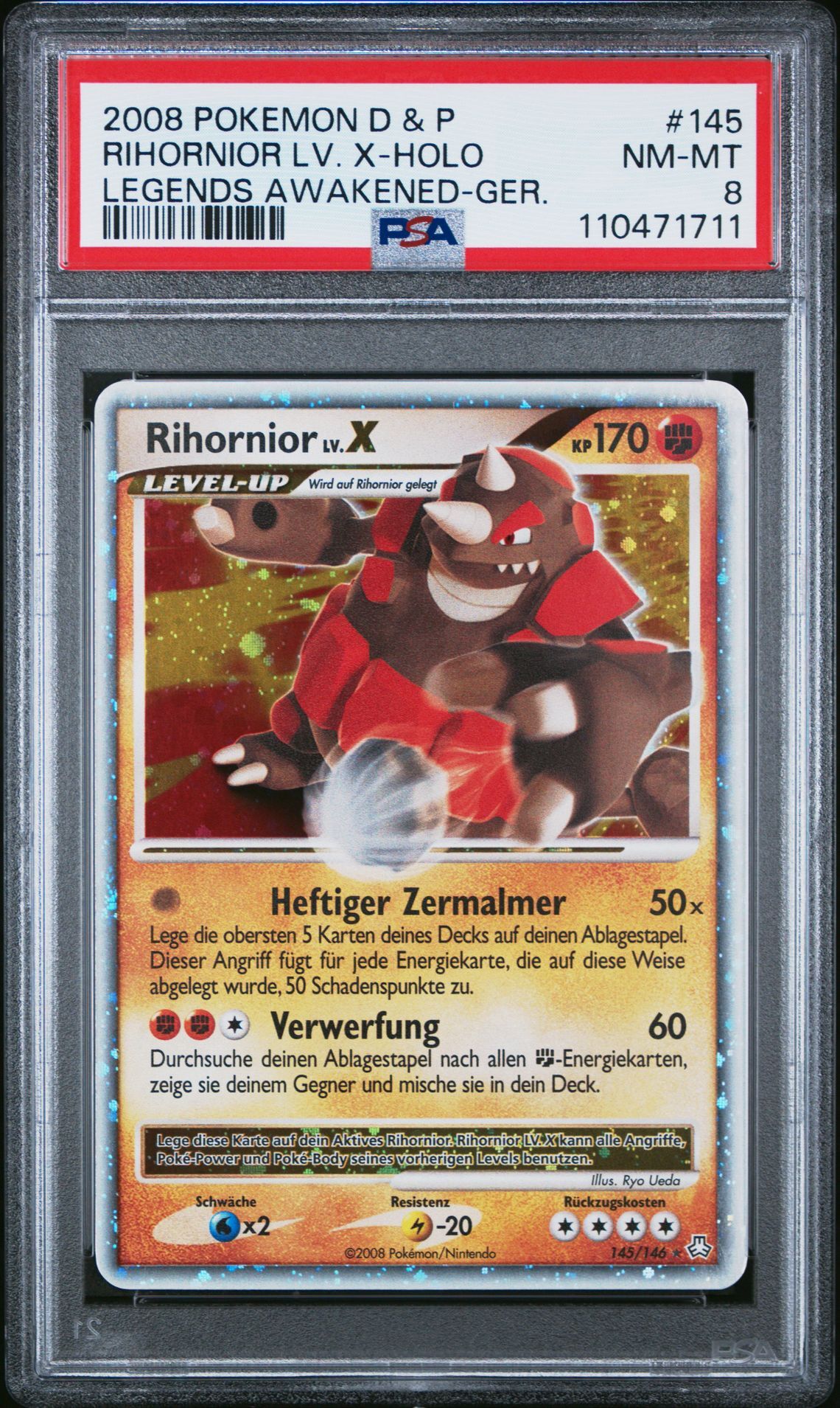 2008 POKEMON DIAMOND & PEARL LEGENDS AWAKENED 145 RIHORNIOR LV. X-HOLO GERMAN - PSA 8 NM-MT - Pokémon 2008 POKEMON DIAMOND & PEARL LEGENDS AWAKENED 145 RIHORNIOR LV. X-HOLO GERMAN - PSA 8 NM-MT - Pokémon