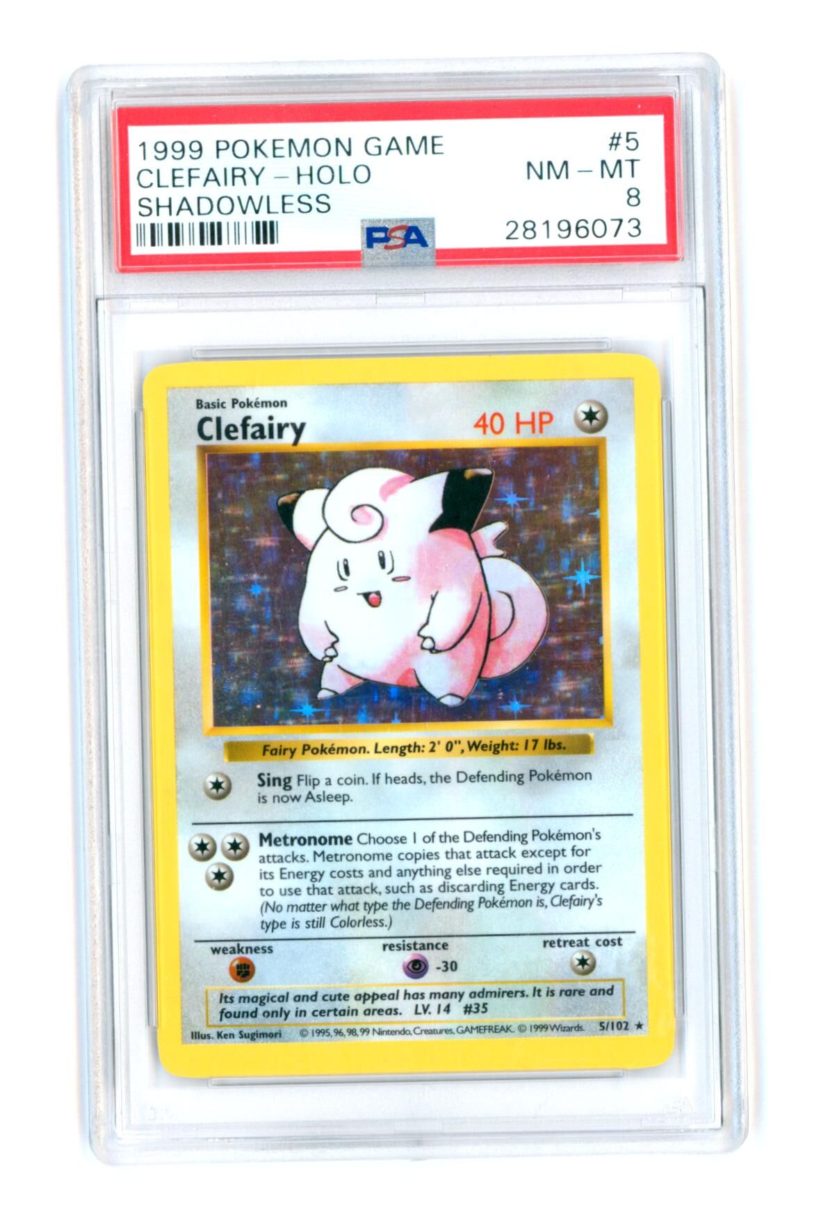 Clefairy 5/102 - Base Set Shadowless - Holo - PSA 8 NM-MT - Pokemon Clefairy 5/102 - Base Set Shadowless - Holo - PSA 8 NM-MT - Pokemon