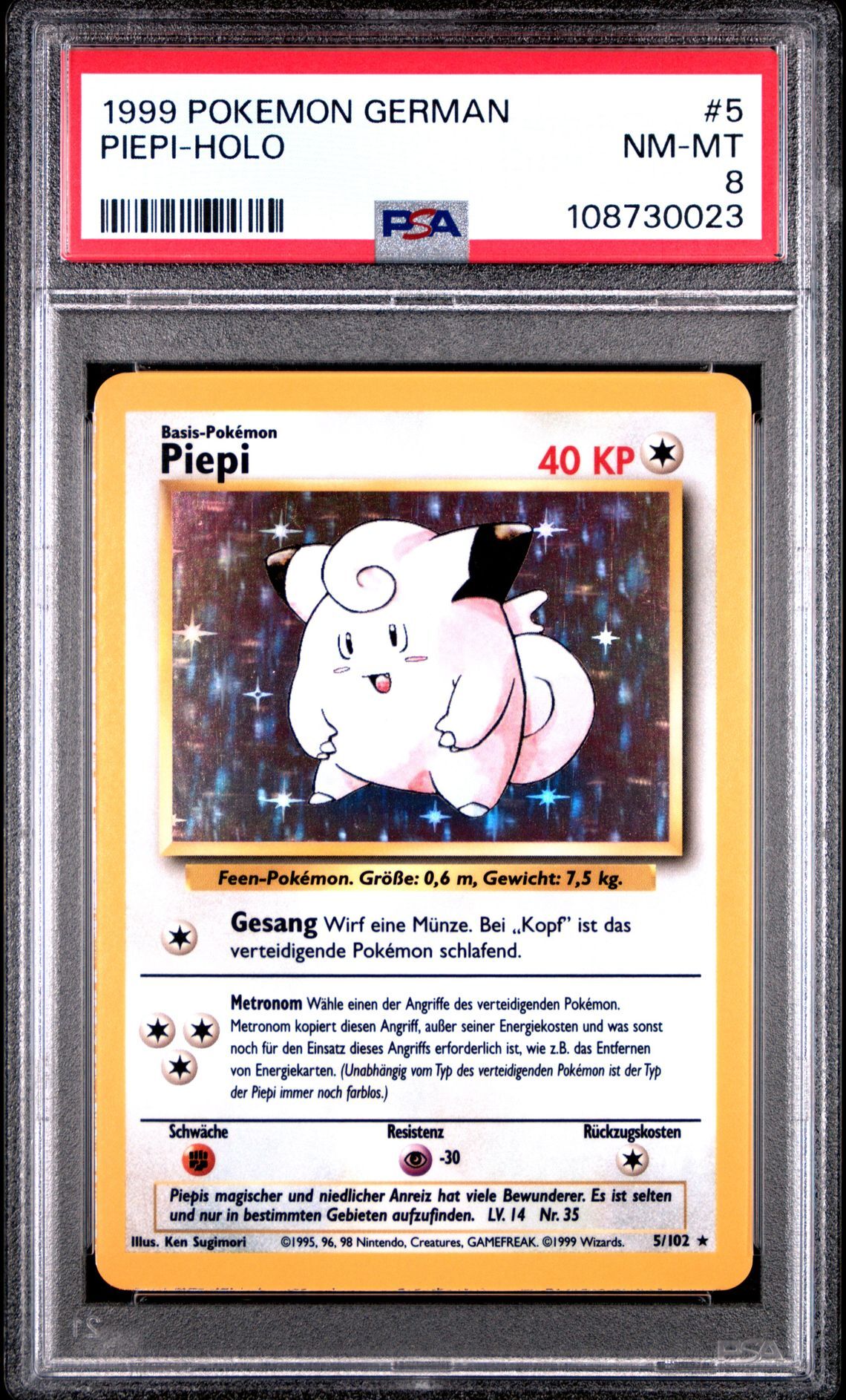 1999 POKEMON GERMAN 5 PIEPI-HOLO - PSA 8 NM-MT - Pokémon