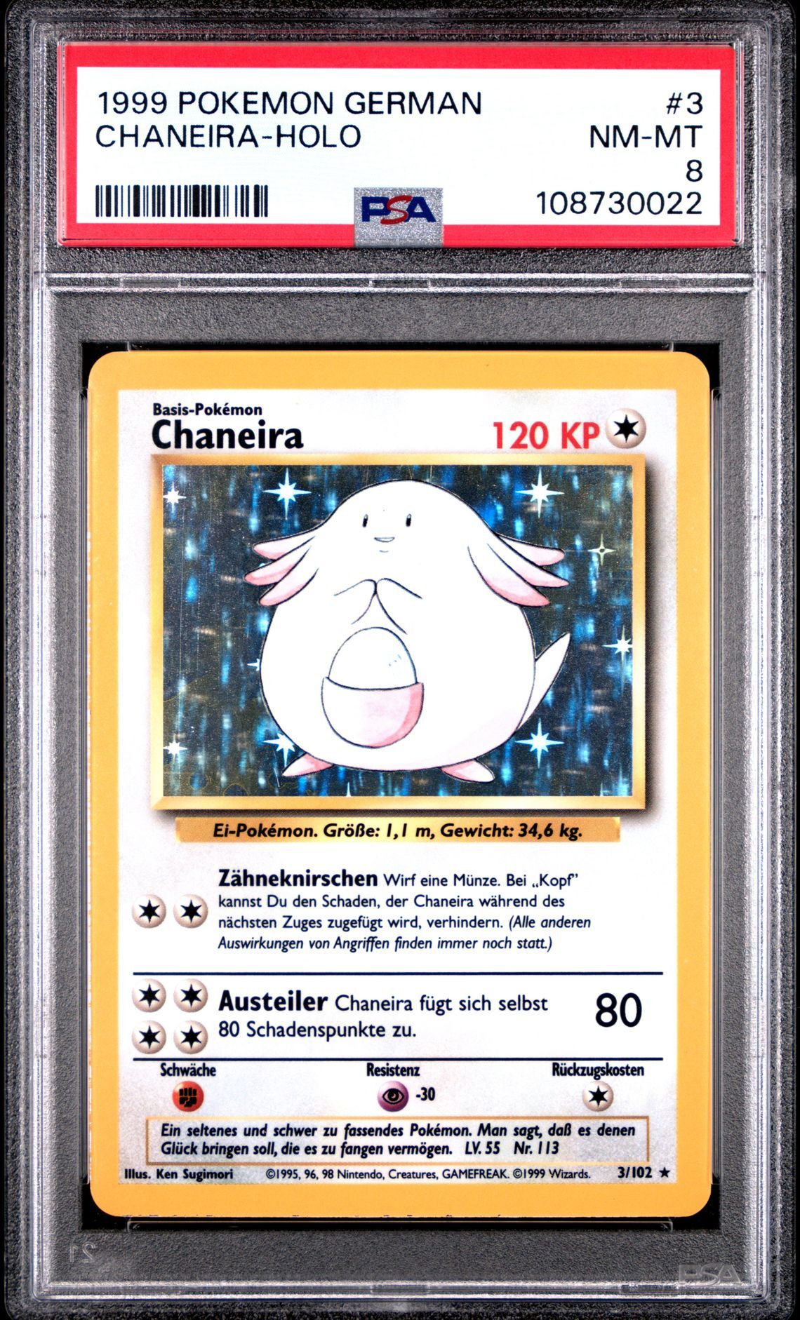 1999 POKEMON GERMAN 3 CHANEIRA-HOLO - PSA 8 NM-MT - Pokémon