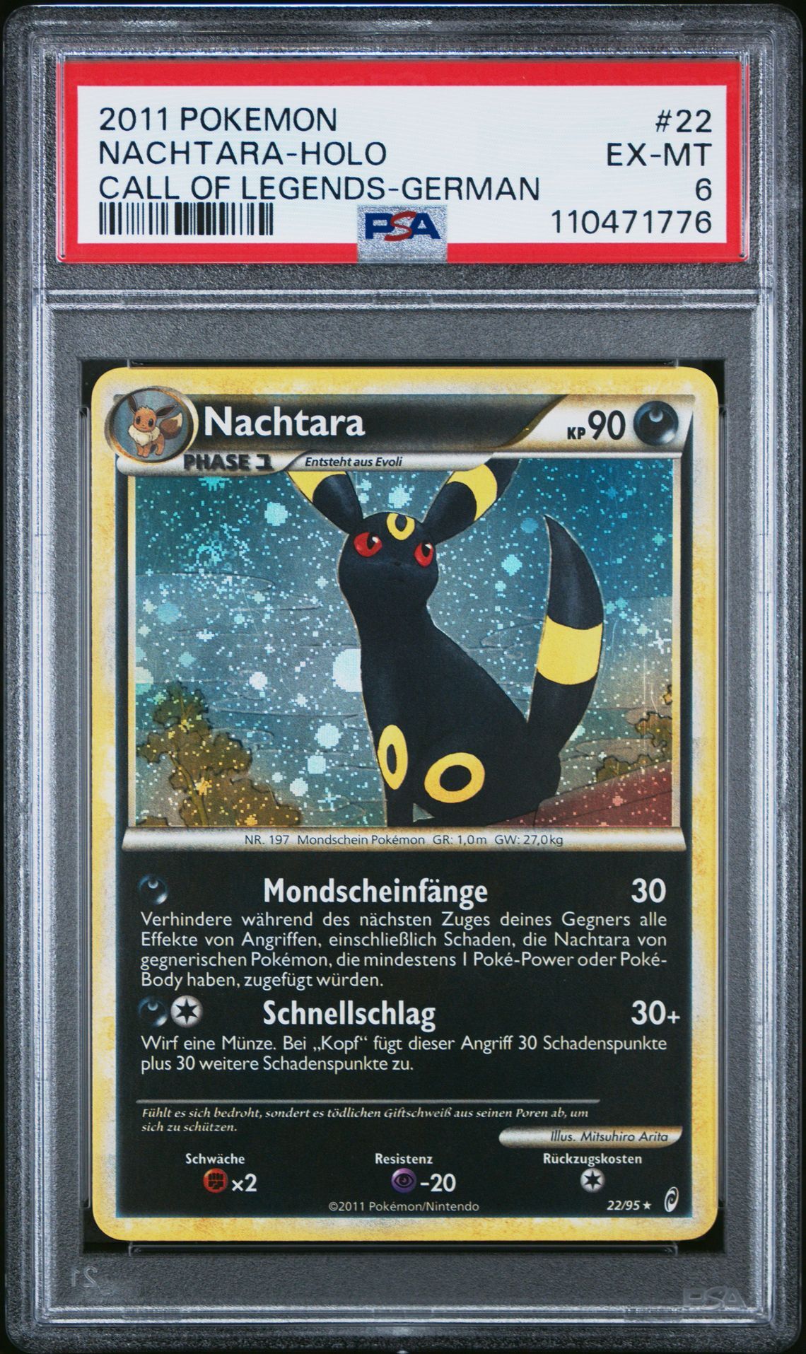 2011 POKEMON CALL OF LEGENDS 22 NACHTARA-HOLO GERMAN - PSA 6 EX-MT - Pokémon