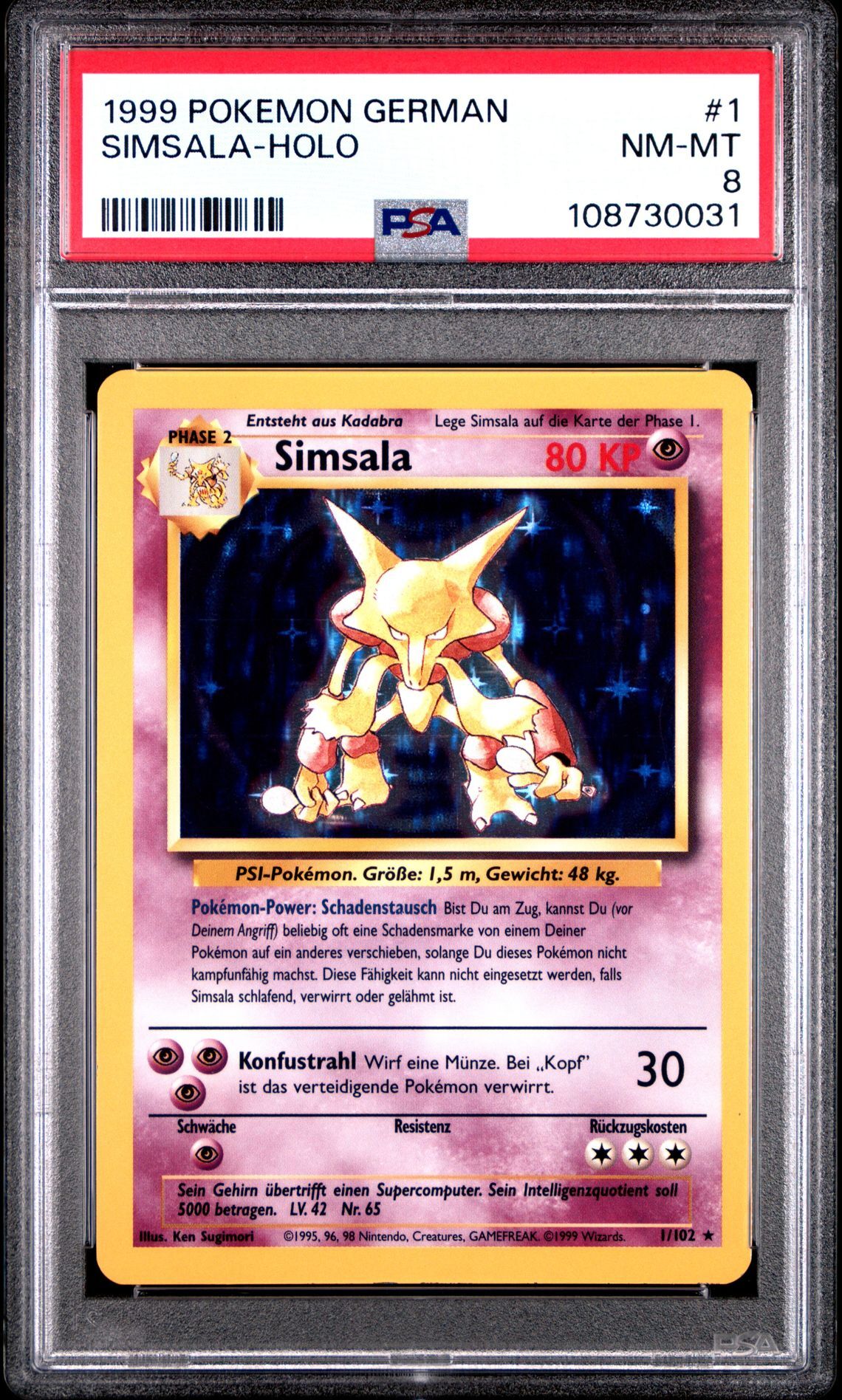 1999 POKEMON GERMAN 1 SIMSALA-HOLO - PSA 8 NM-MT - Pokémon 1999 POKEMON GERMAN 1 SIMSALA-HOLO - PSA 8 NM-MT - Pokémon