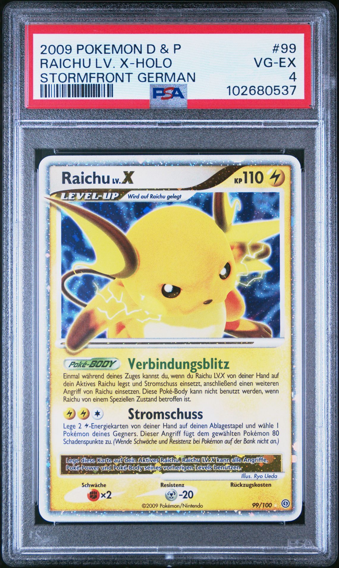 2009 POKEMON GERMAN DIAMOND & PEARL STORMFRONT 99 RAICHU LV. X-HOLO - PSA 4 VG-EX - Pokémon