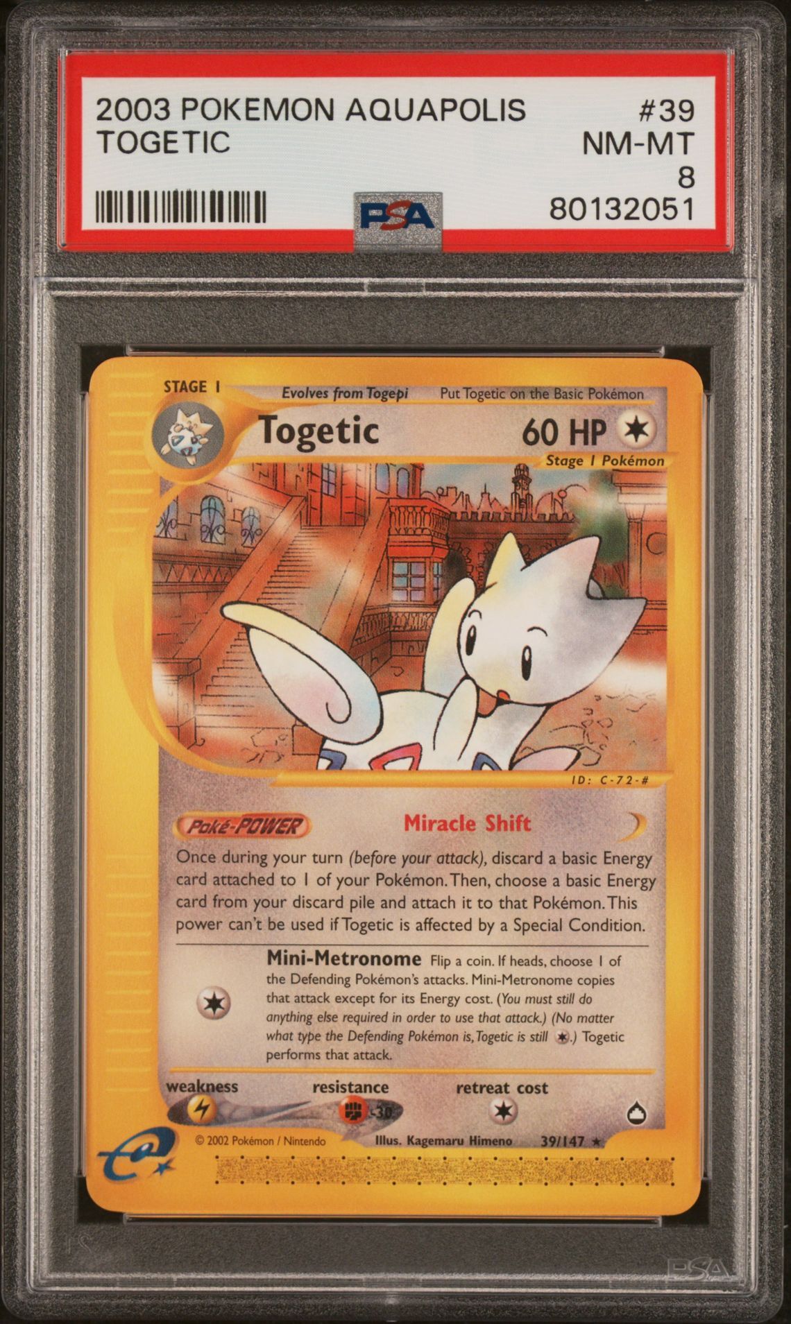 2003 POKEMON AQUAPOLIS 39 TOGETIC - PSA 8 NM-MT 2003 POKEMON AQUAPOLIS 39 TOGETIC - PSA 8 NM-MT